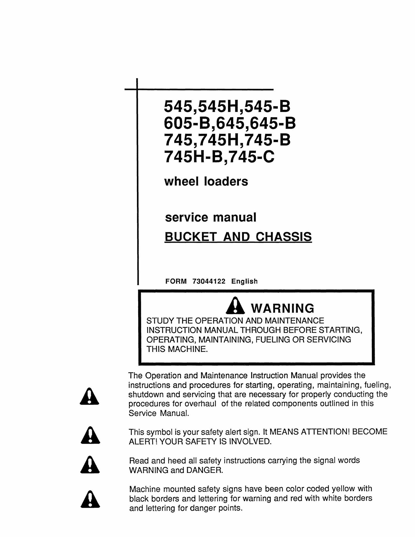 FIAT-ALLIS 545 545H 545-B 605-B 645 645-B 745 745H 745-B 745-C Wheel Loader Factory Workshop Service Manual