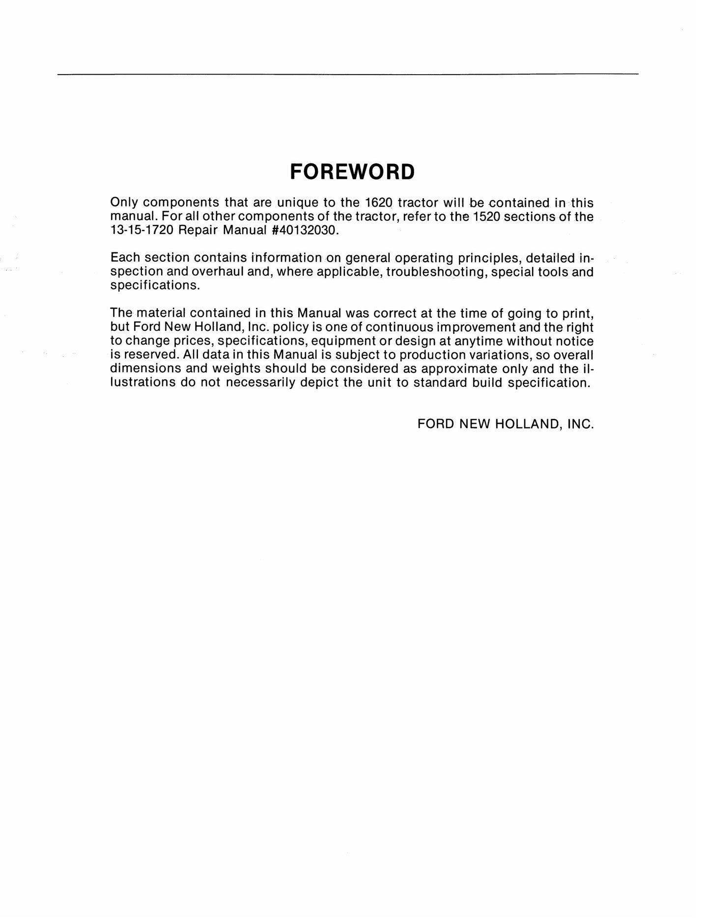 New Holland 1620 Tractor Factory Workshop Service Manual 40132022