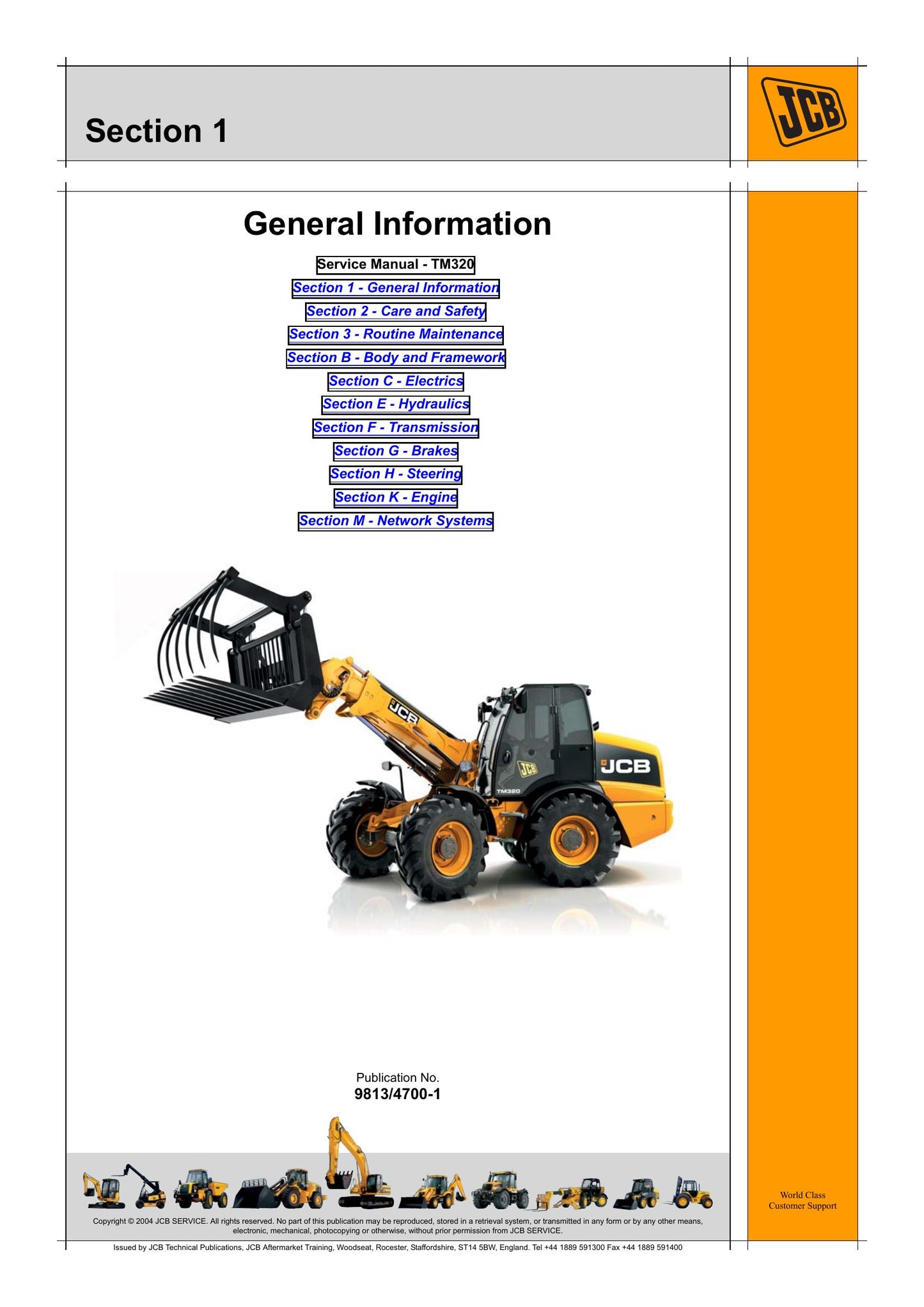 JCB TM320 Wheel Loader Factory Workshop Service Manual 9813/4700-1