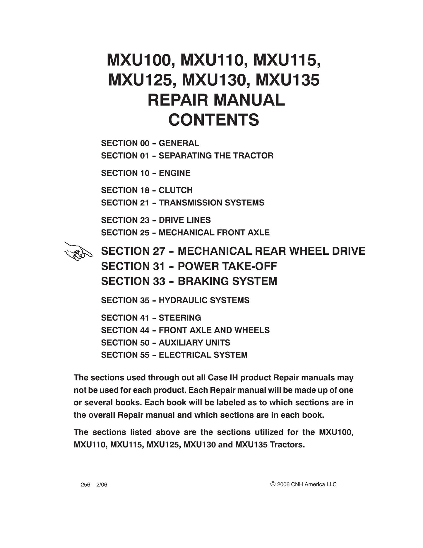 CASE MXU100 MXU110 MXU115 MXU125 MXU130 MXU135 Tractor Factory Workshop Repair Manual 87520742