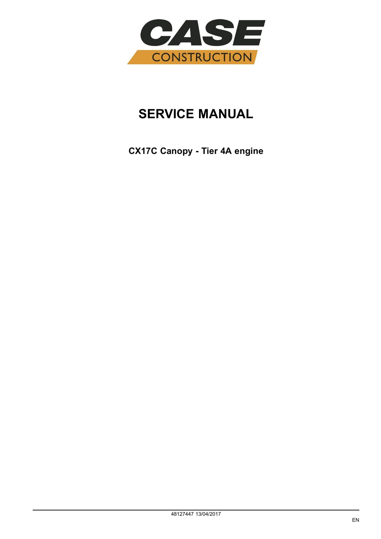 CASE CX17C Mini Excavator Factory Workshop Service Manual 48127447