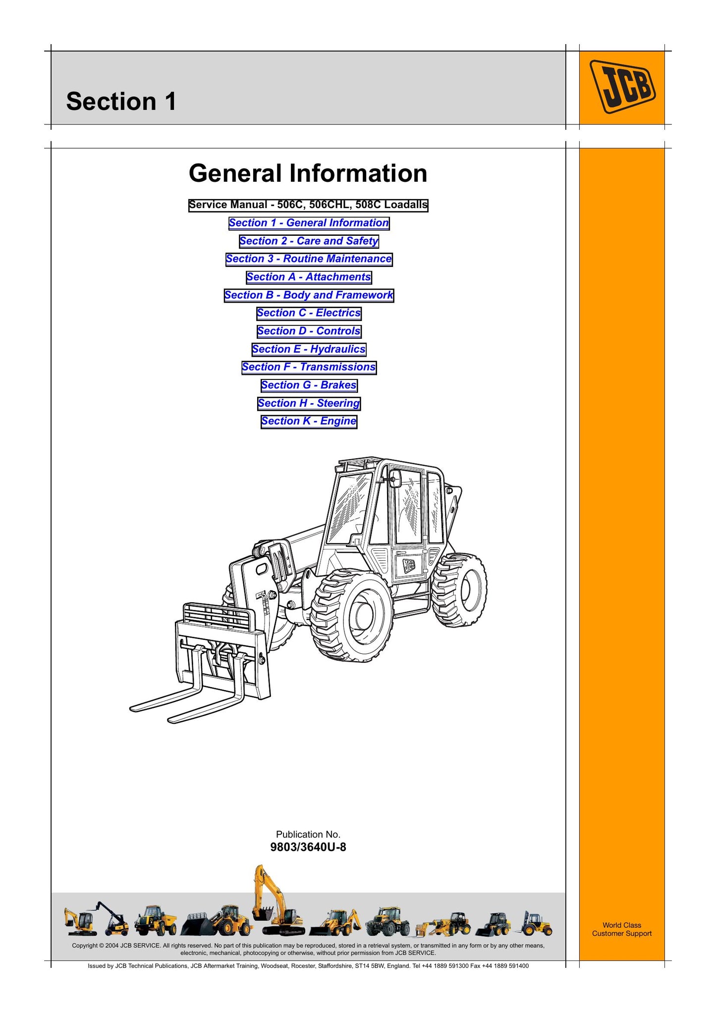 JCB 506C 506CHL 508C Loadall Factory Workshop Service Manual 9803/3640U-8