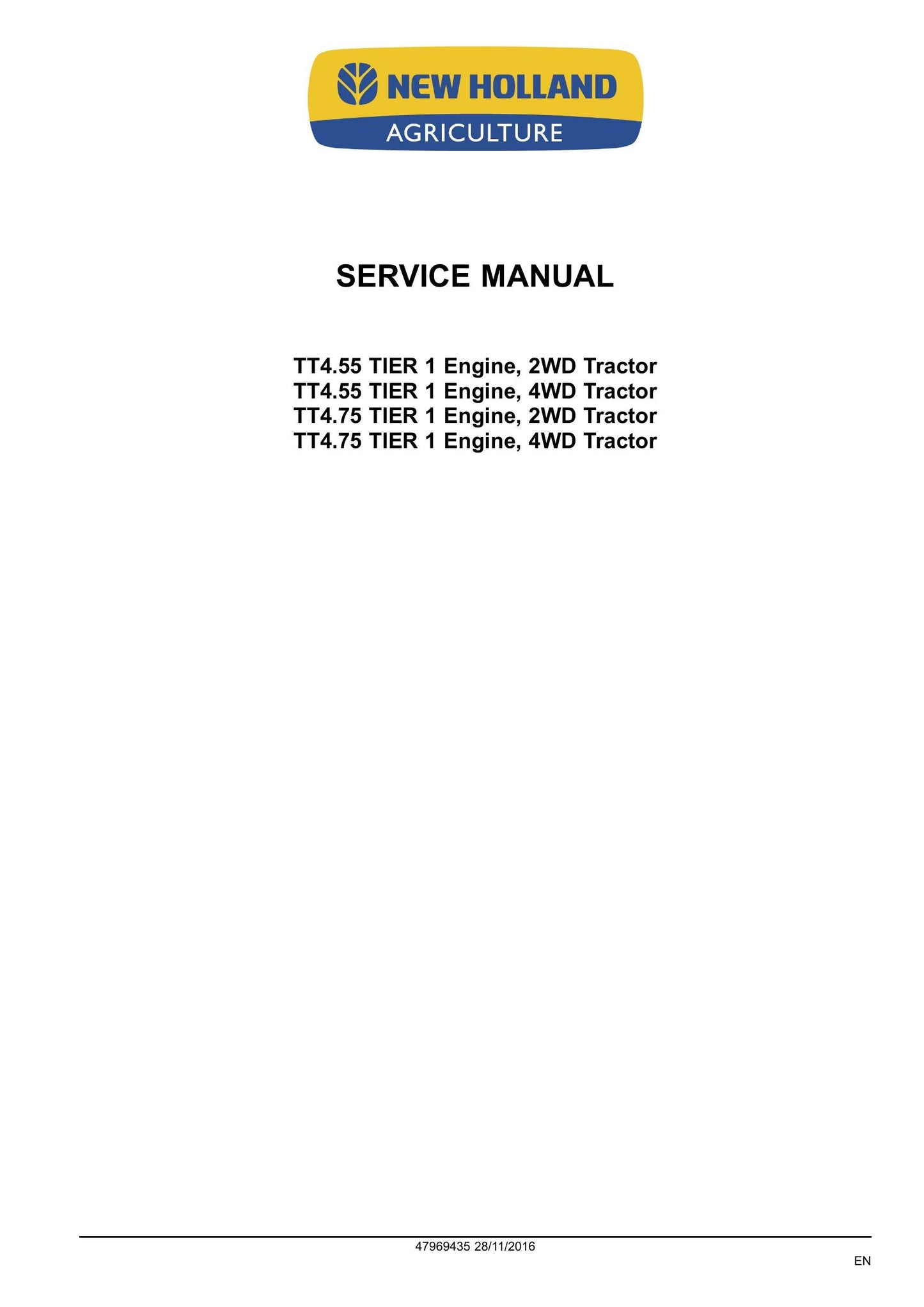 New Holland TT4.55 TT4.75 Tractor Factory Workshop Service Manual 47969435
