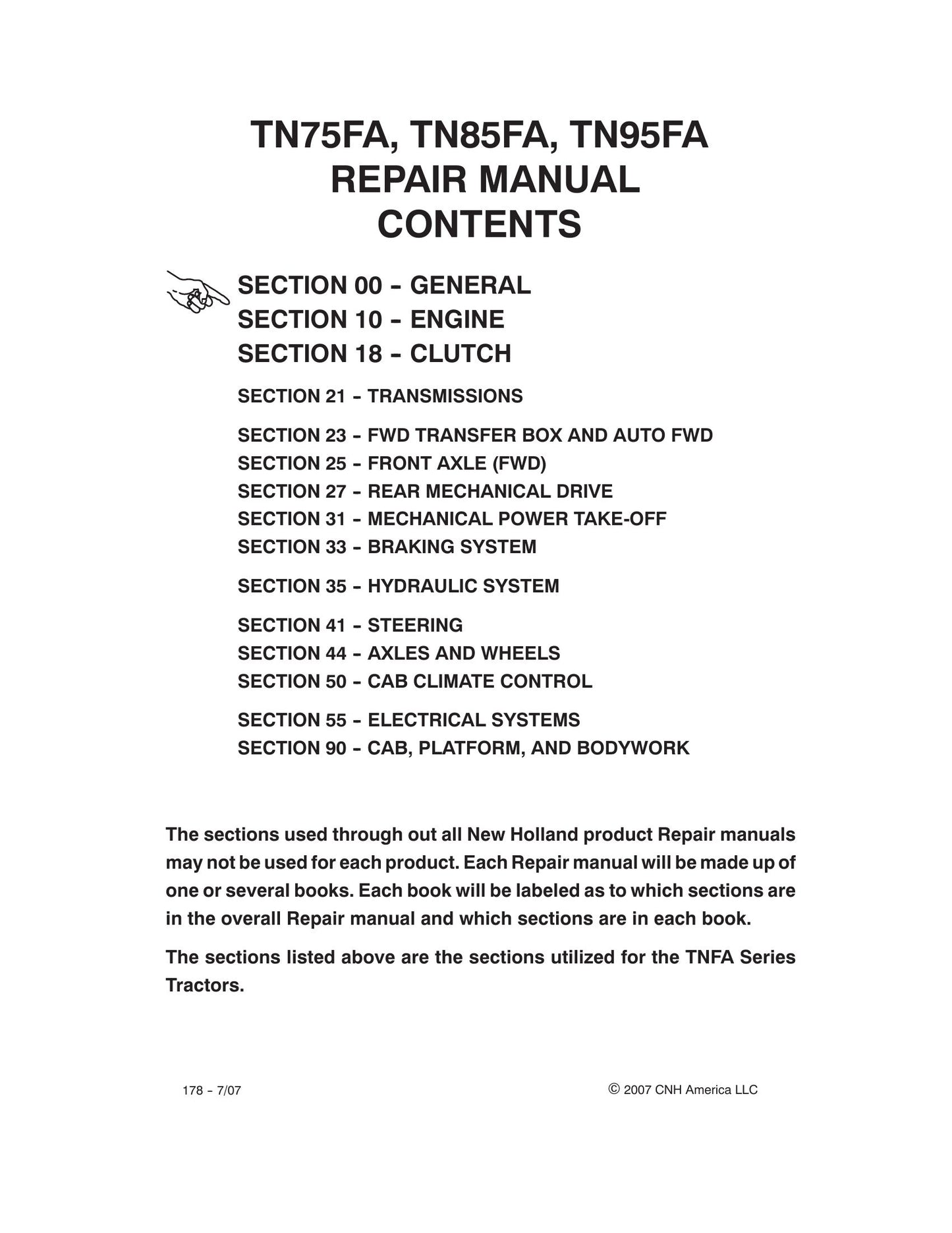 New Holland TN75FA TN85FA TN95FA Tractor Factory Workshop Repair Manual 87675645