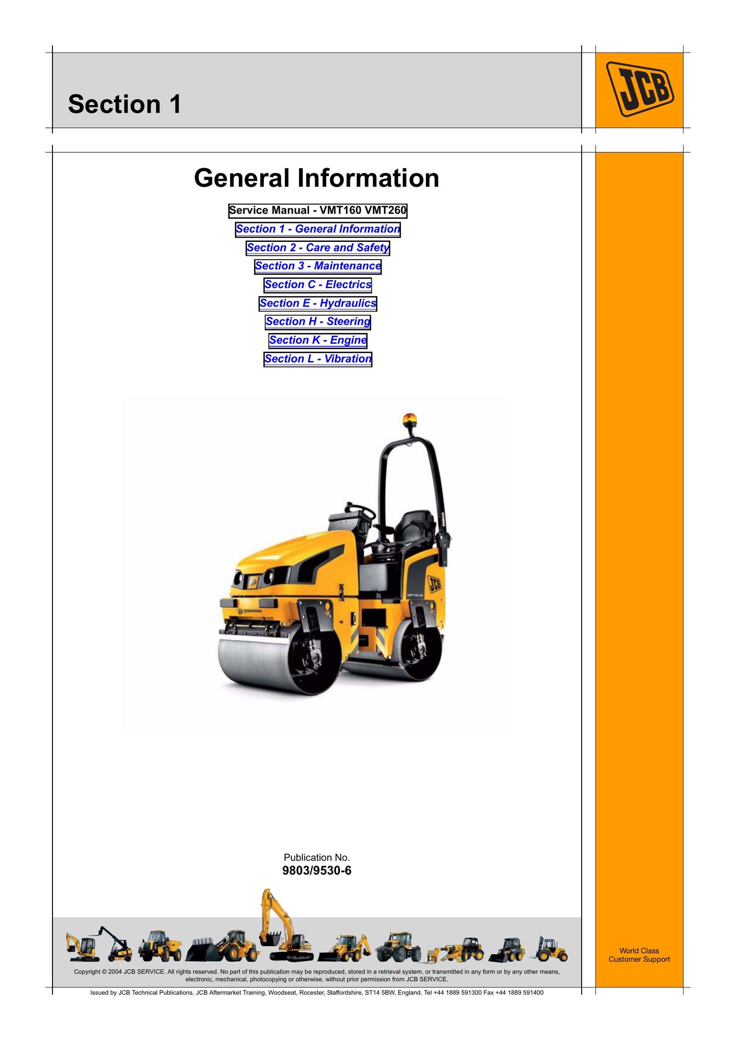 JCB VMT160 VMT260 Roller Factory Workshop Service Manual 9803/9530-6