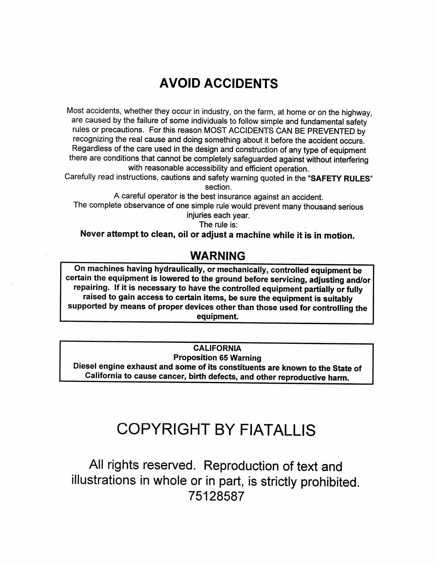 FiatAllis Benati 2000 Wheel Loader Backhoe Service Specifications