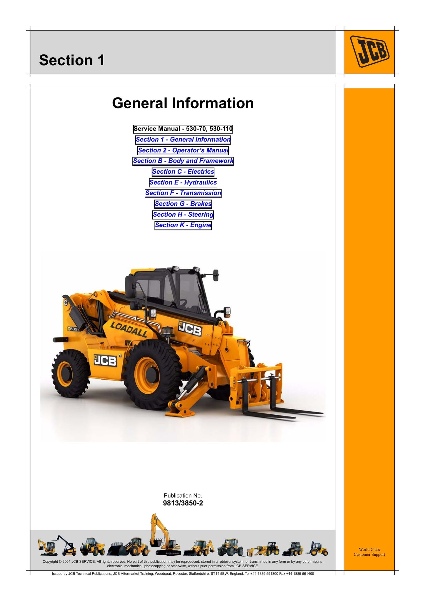 JCB 530-70 530-110 Loadall Factory Workshop Service Manual 9813/3850-2