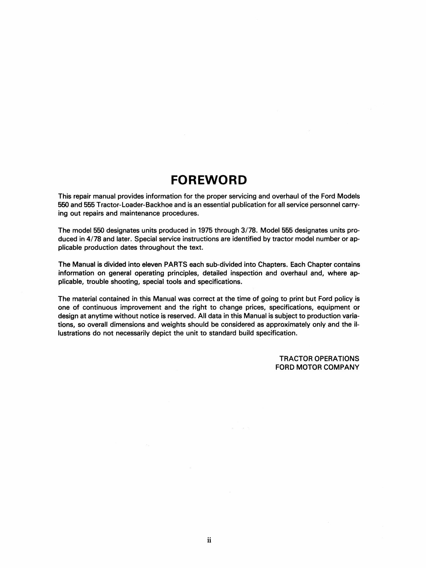FORD 550 555 Tractor-Loader-Backhoe Factory Workshop Service Manual SE3993