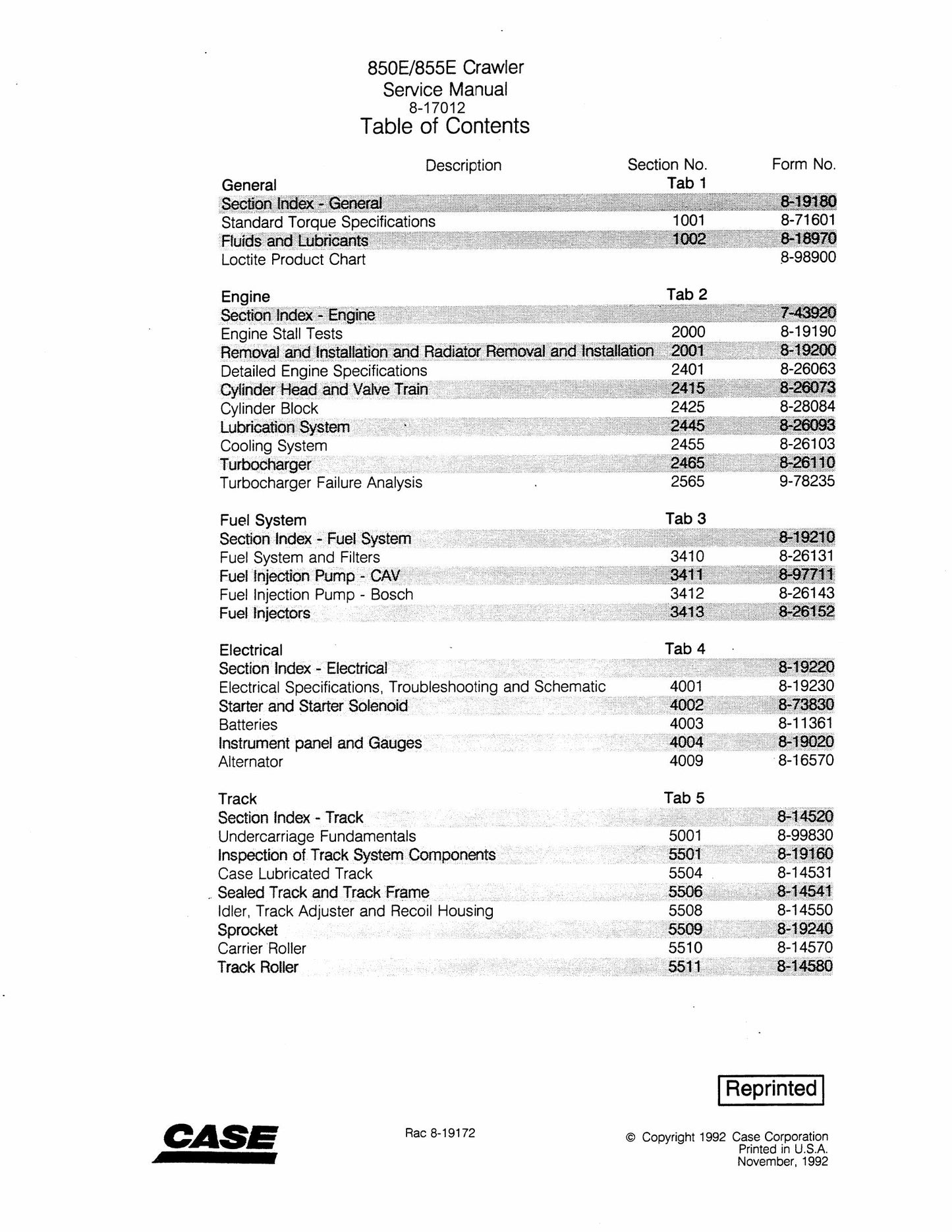 CASE 850E 855E Crawler Factory Workshop Service Manual 8-17012