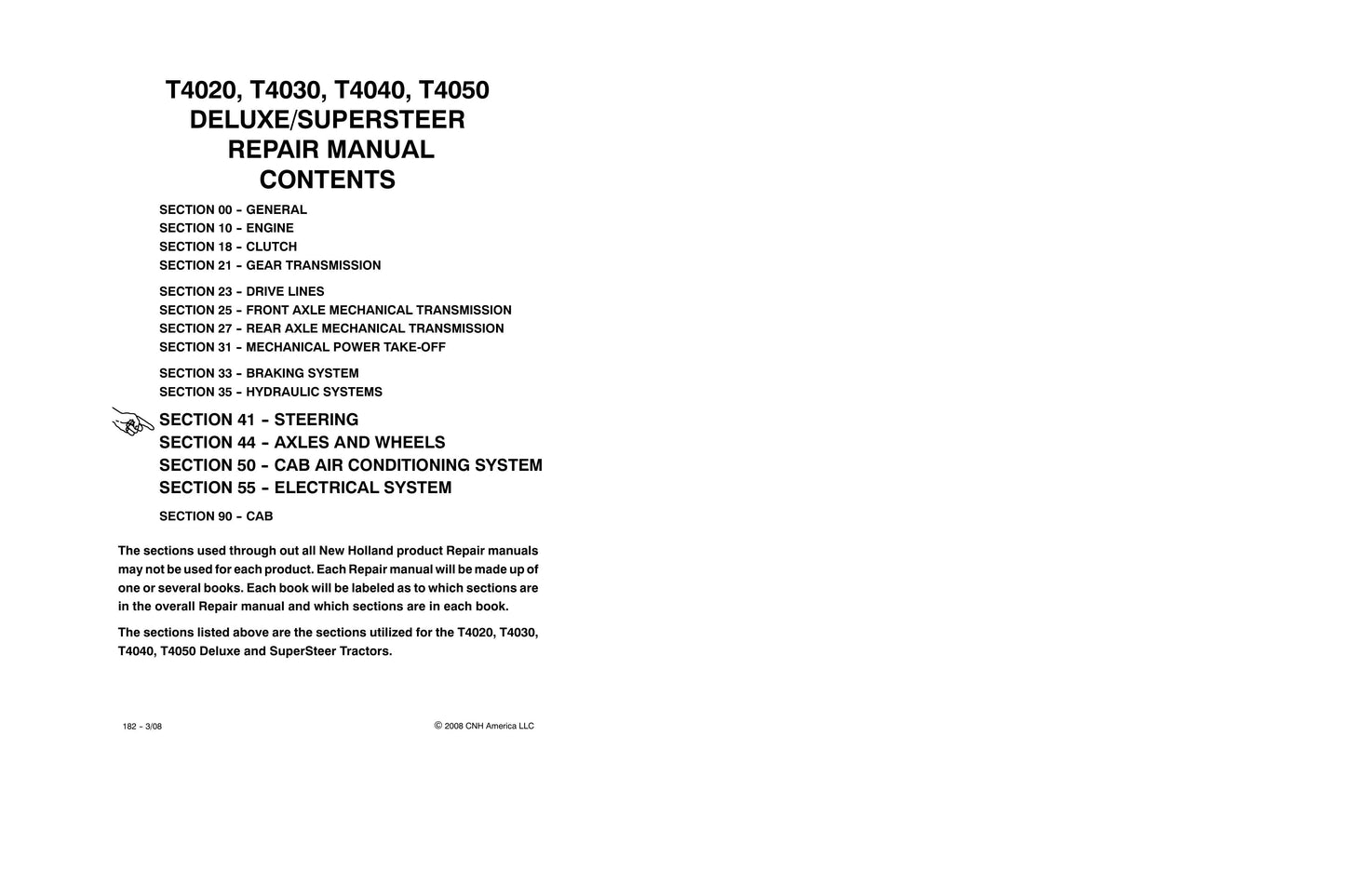 NEW HOLLAND T4020 T4030 T4040 T4050 Tractor Factory Workshop Repair Manual 87758544