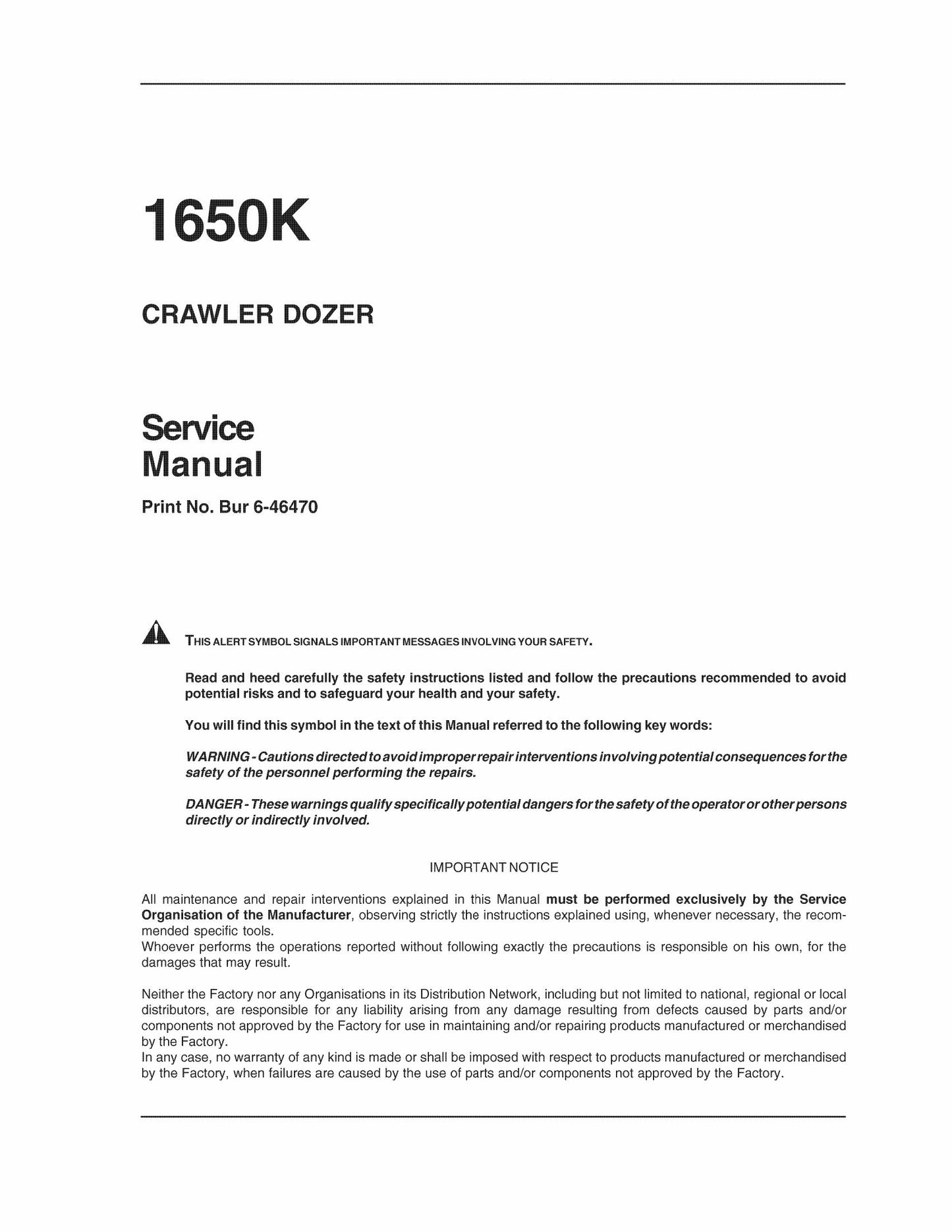 FIAT ALLIS 1650K Bulldozer Factory Workshop Service Manual 6-46470