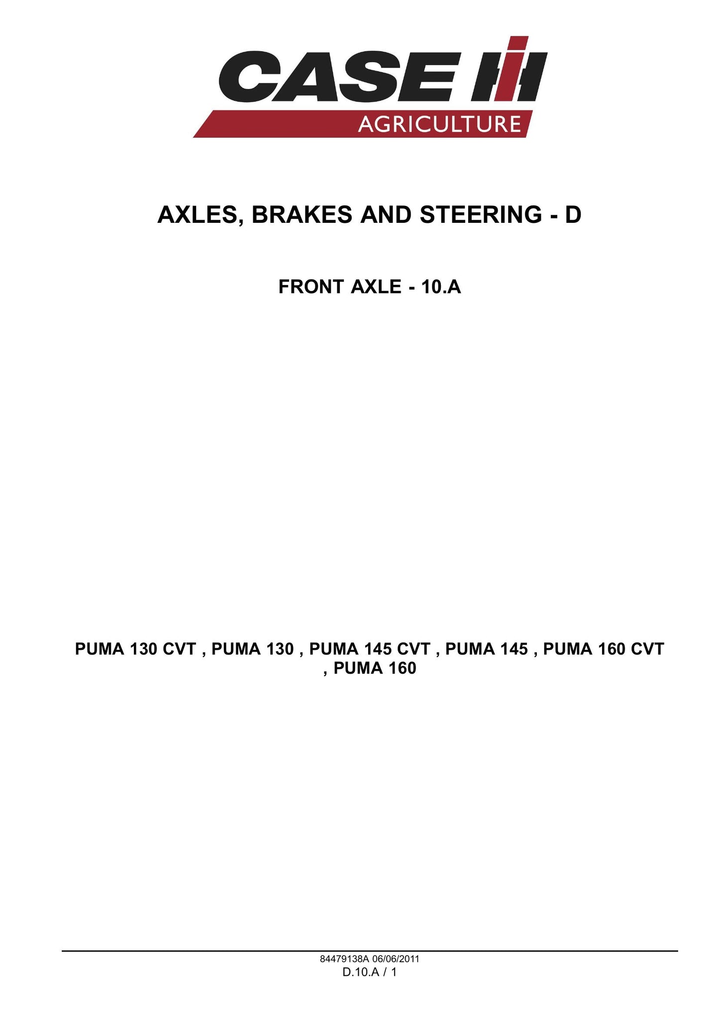 CASE PUMA 130 PUMA 130 CVT PUMA 145 PUMA 145 CVT PUMA 160 PUMA 160 CVT Tractor Factory Workshop Service Manual 84548749