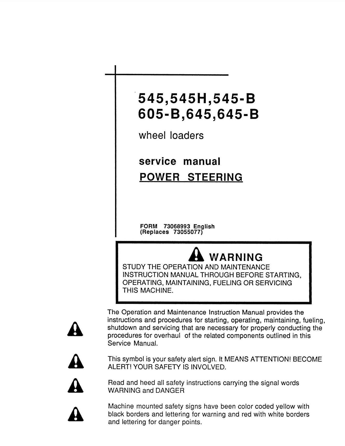 FIATALLIS 545 545H 545-B 605-B 645 645-B Wheel Loader Factory Workshop Service Manual 73068993