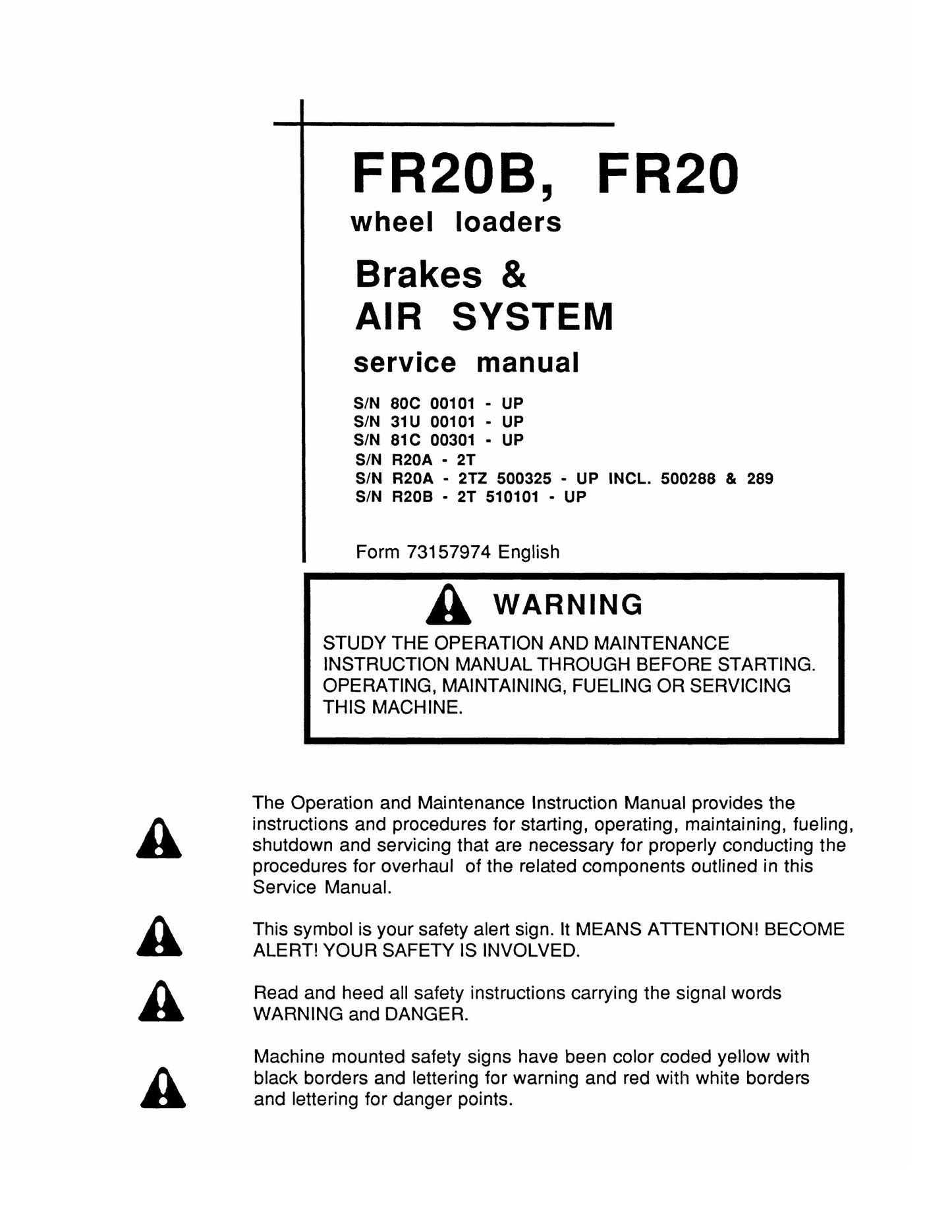 FIATALLIS FR20B FR20 Wheel Loader Factory Workshop Service Manual 73157924