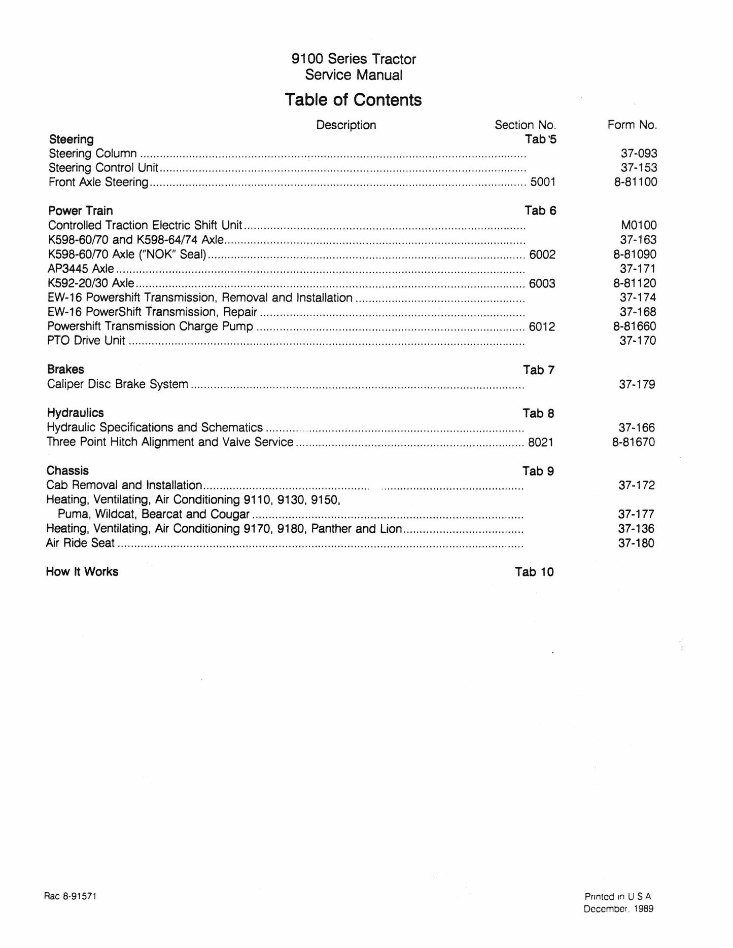 CASE 9110 9130 9150 9170 9180 Puma Panther Lion Bearcat Wildcat Tractor Factory Workshop Service Manual Rac-8-91571
