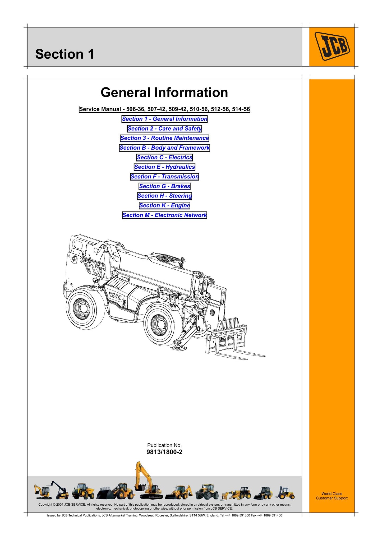 JCB 506-36 507-42 509-42 510-56 512-56 514-56 Loadall Factory Workshop Service Manual 9813/1800-2