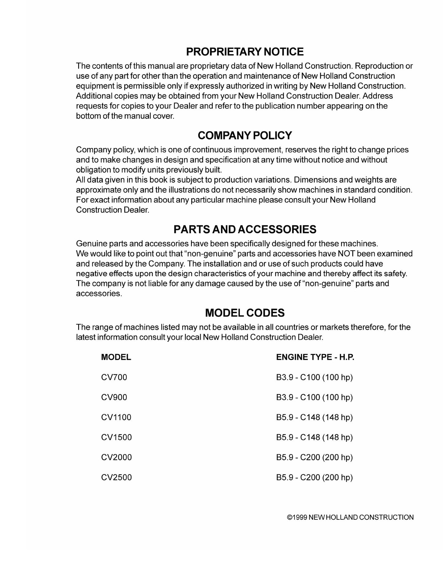 New Holland CV700 CV900 CV1100 CV1500 CV2000 CV2500 Compactor Factory Workshop Service Manual