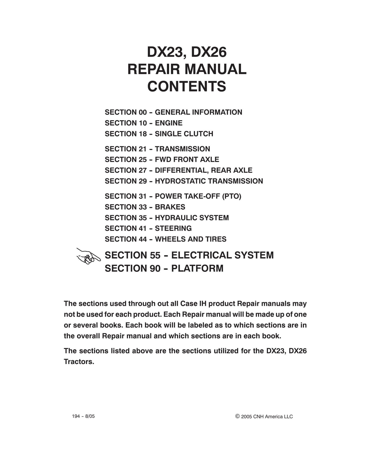 CASE IH DX23 DX26 Tractor Factory Workshop Repair Manual 87367152