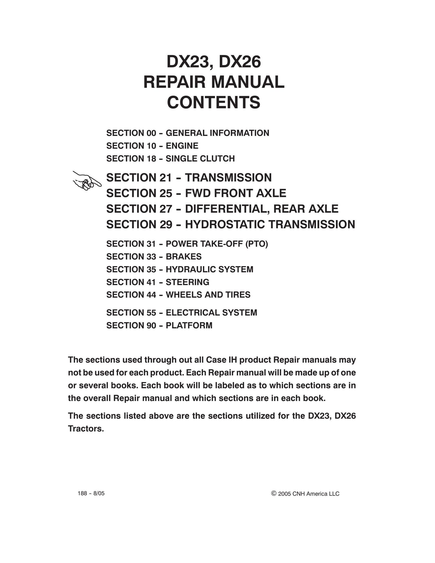 CASE DX23 DX26 Tractor Factory Workshop Repair Manual 87367150