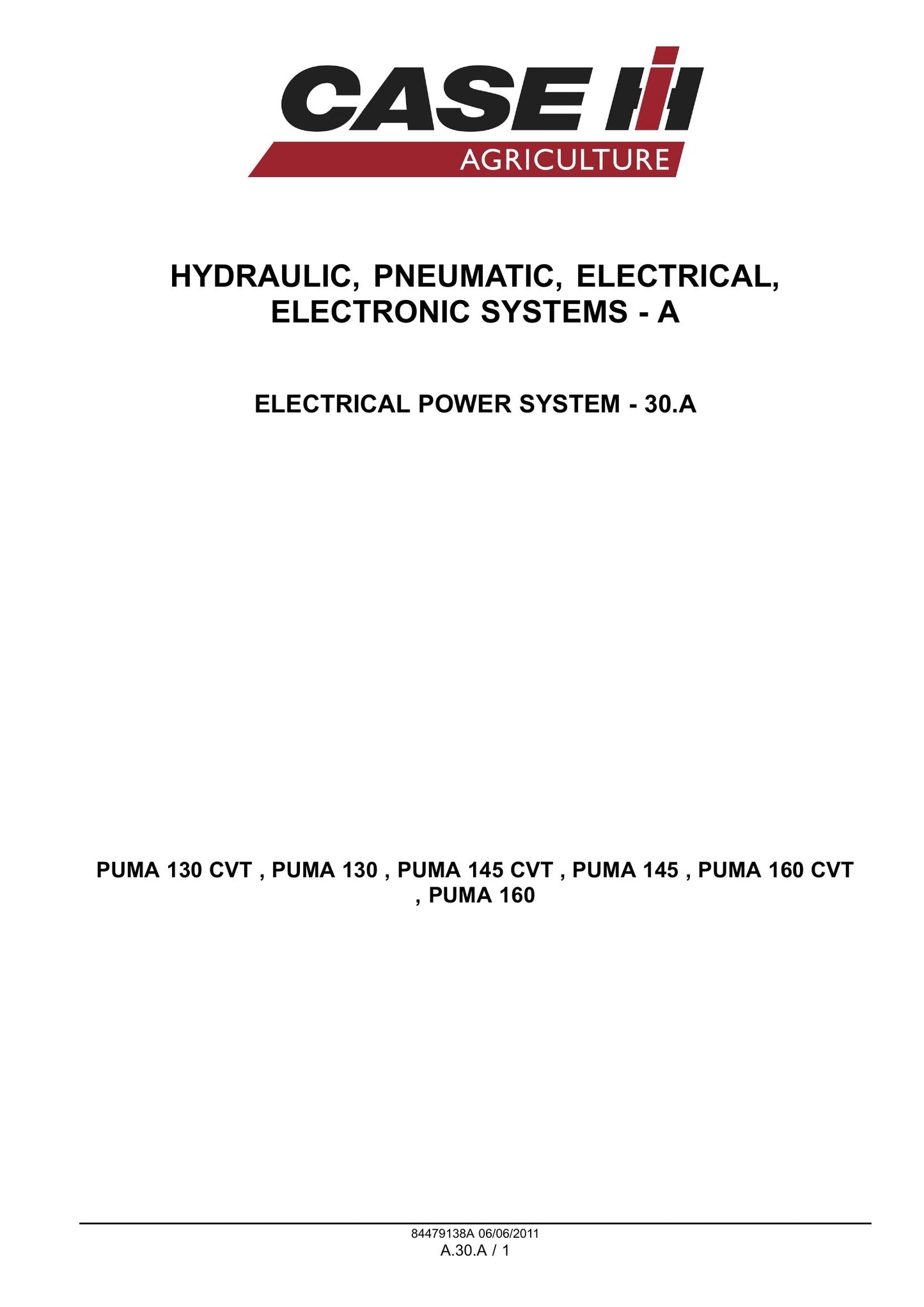CASE PUMA 130 PUMA 130 CVT PUMA 145 PUMA 145 CVT PUMA 160 PUMA 160 CVT Tractor Factory Workshop Service Manual 84548749