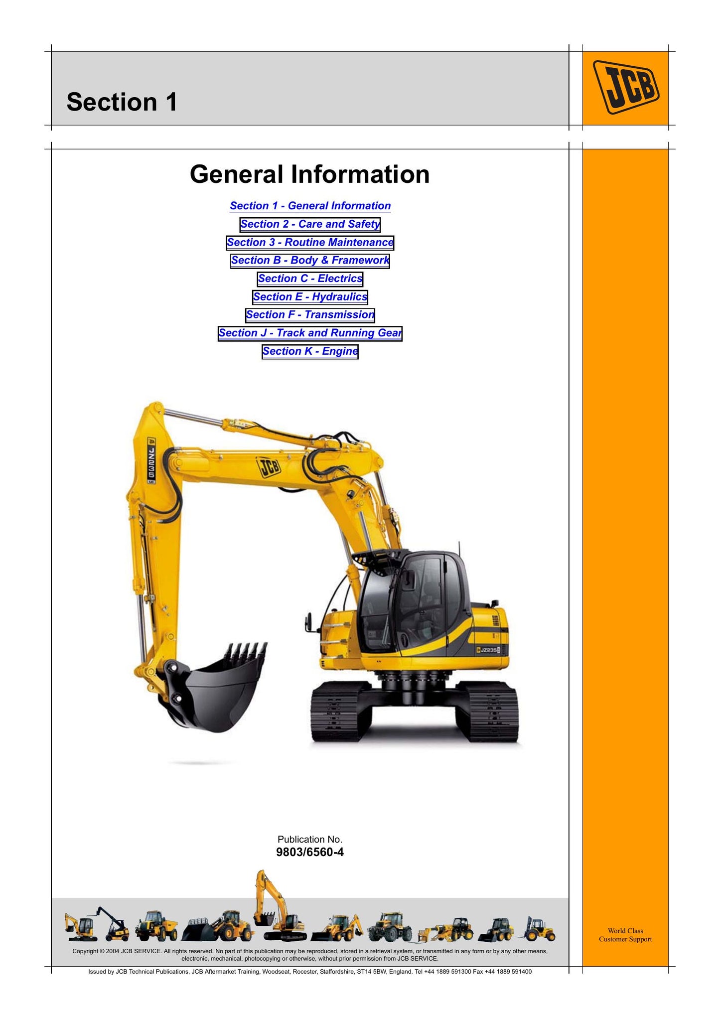 JCB JZ235 JZ255 Crawler Excavator Factory Workshop Service Manual 9803/6560