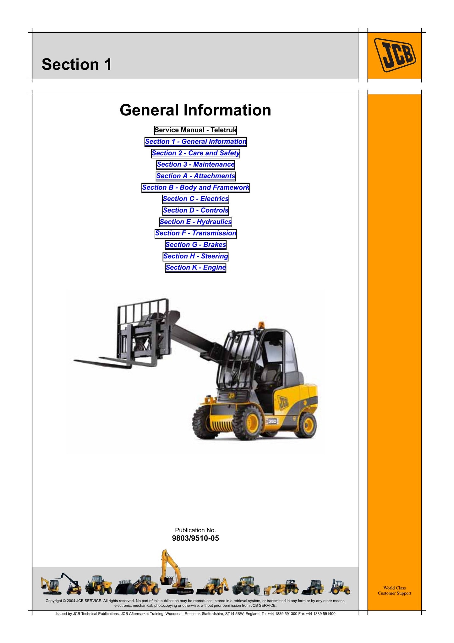 JCB Teletruk Factory Workshop Service Manual 9803/9510