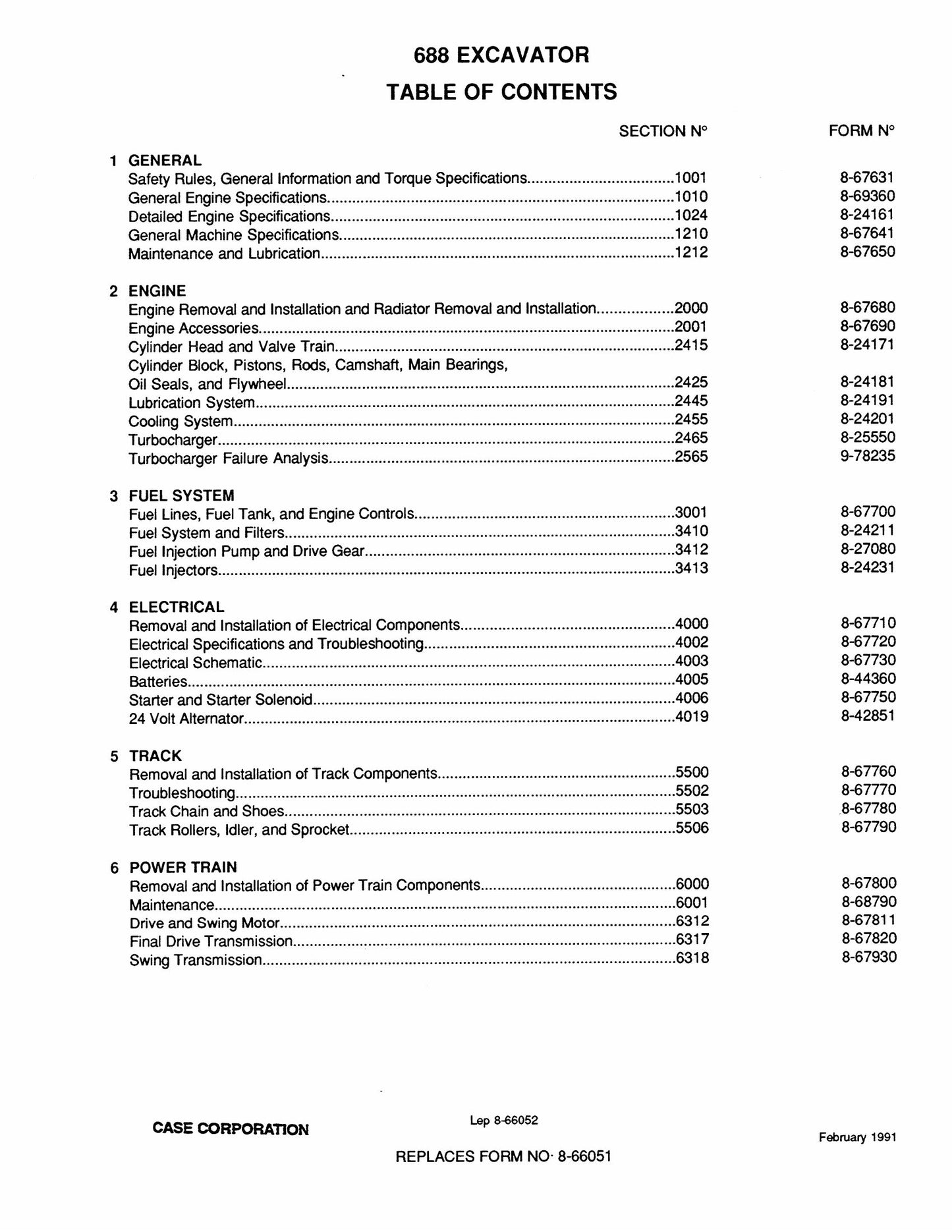 CASE 688 Crawler Excavator Factory Workshop Service Manual 8-66052