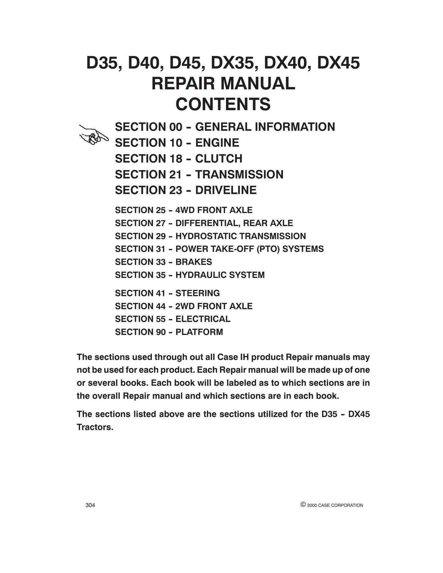 CASE D D35 D40 D45 DX35 DX40 DX45 Tractor Factory Workshop Repair Manual 86620535