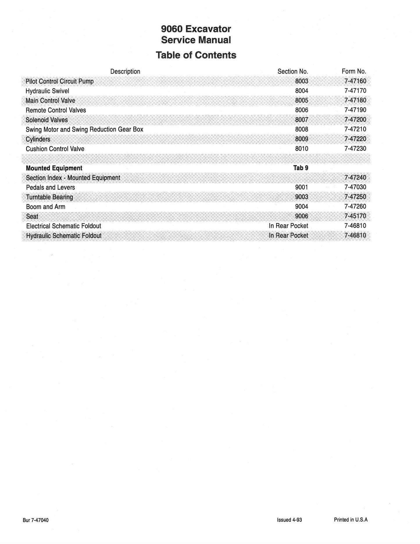 CASE 9060 Crawler Excavator Factory Workshop Service Manual 7-47040