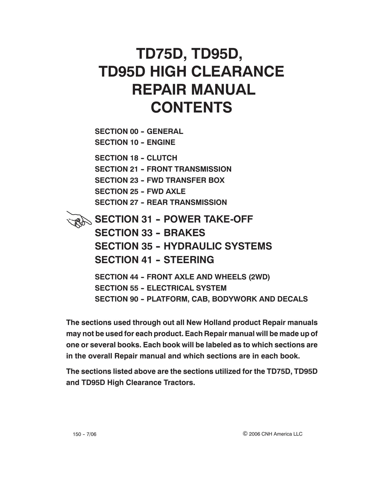 New Holland TD75D TD95D Tractor Factory Workshop Repair Manual