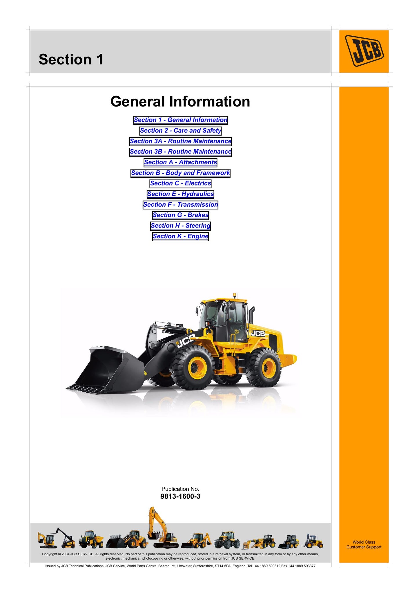 JCB 427 437 457 Wheeled Loading Shovel Factory Workshop Service Manual 9813-1600-3