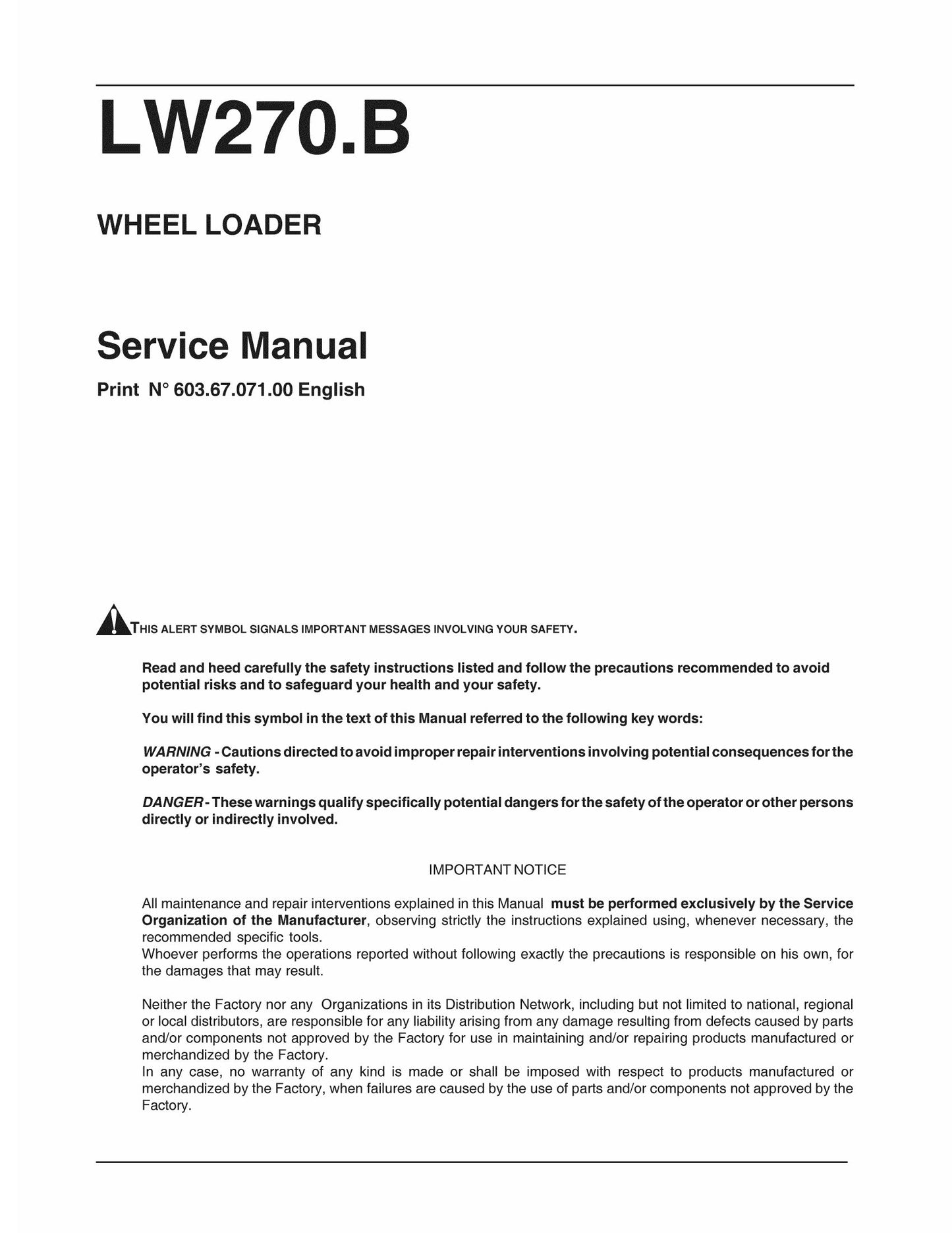 New Holland LW270.B Wheel Loader Factory Workshop Service Manual 6036707100