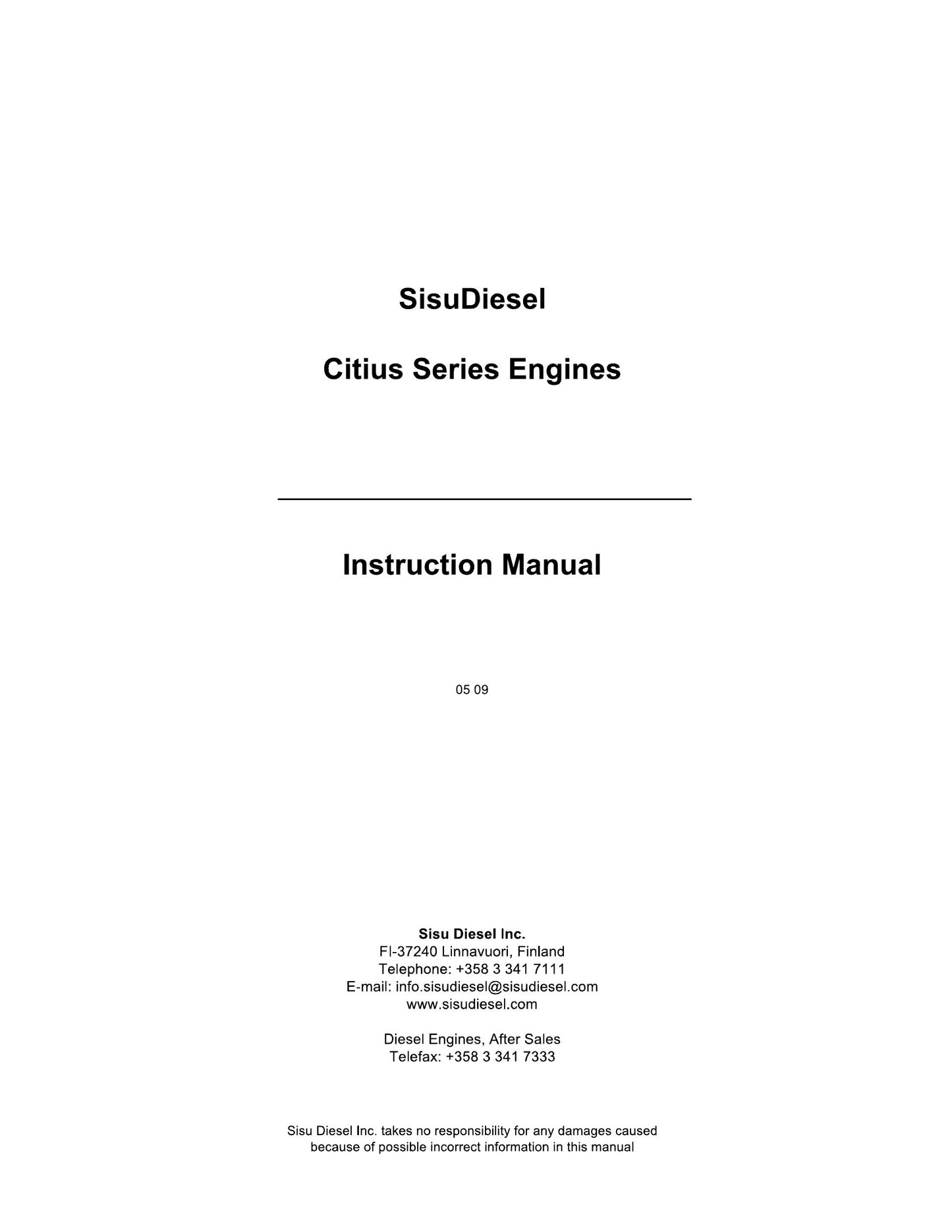 SisuDiesel Citius Series Engines Engine Instruction Manual 8370 62632
