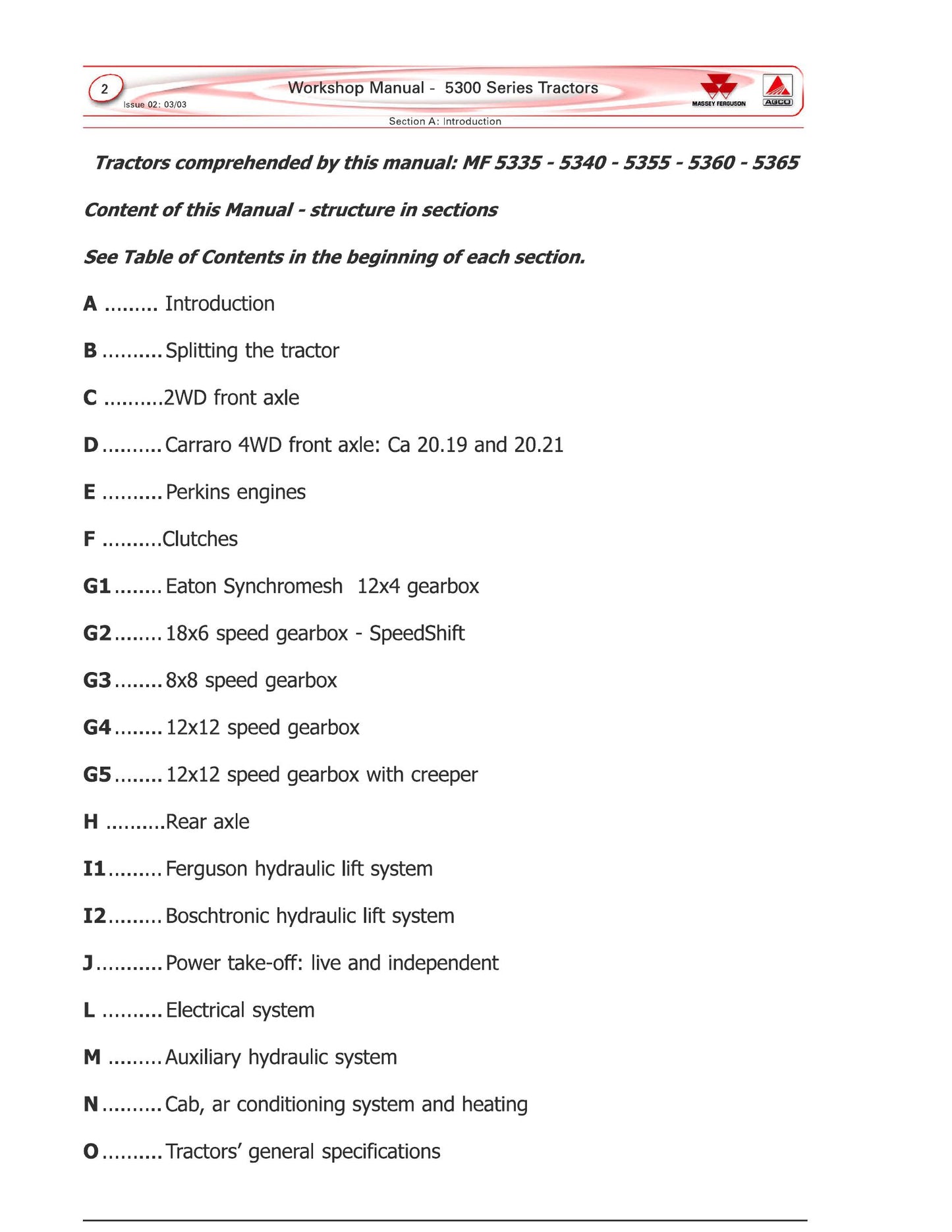 MASSEY FERGUSON MF5335 MF5340 MF5350 MF5355 MF5360 MF5365 Tractor Factory Workshop Service Manual