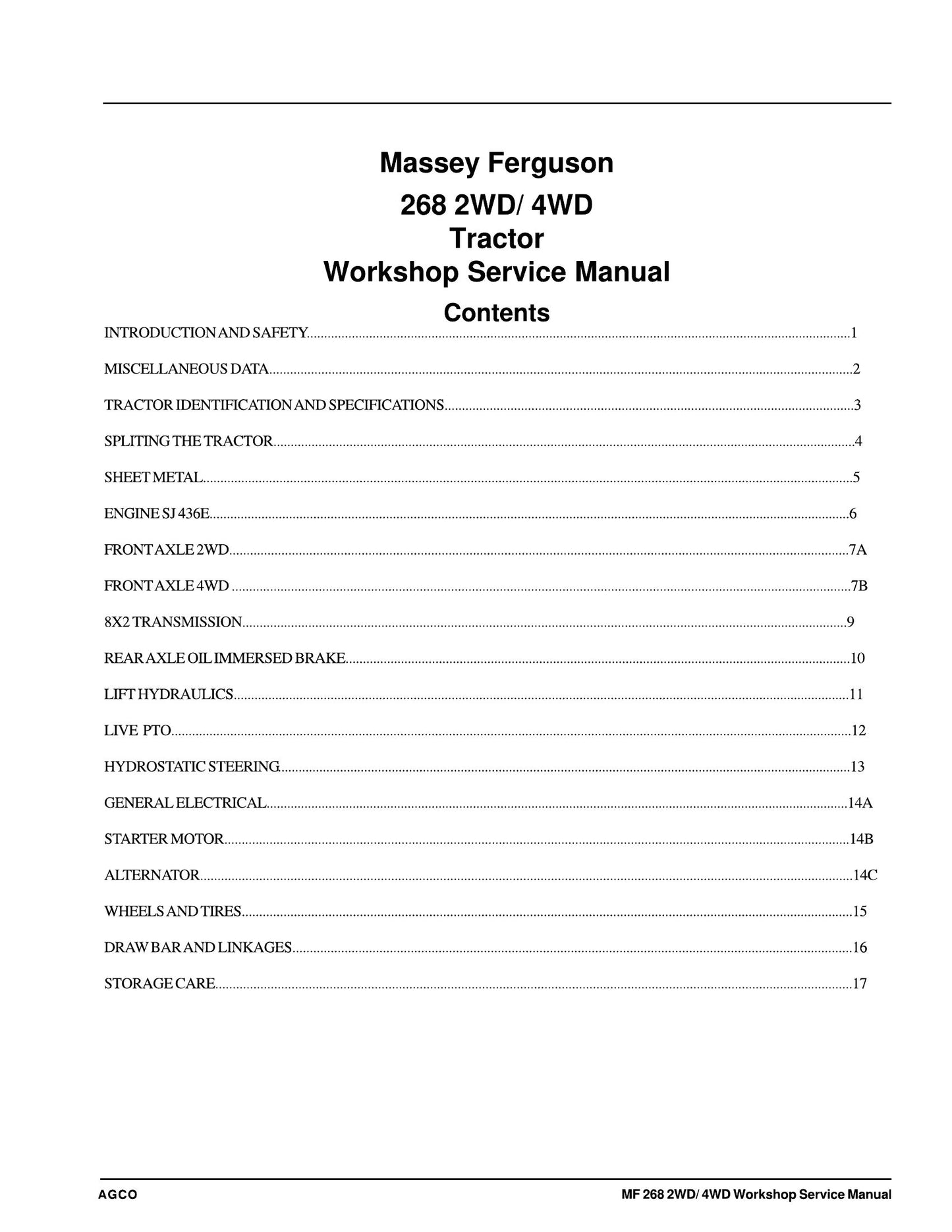 MASSEY FERGUSON 268 Tractor Workshop Factory Workshop Service Manual
