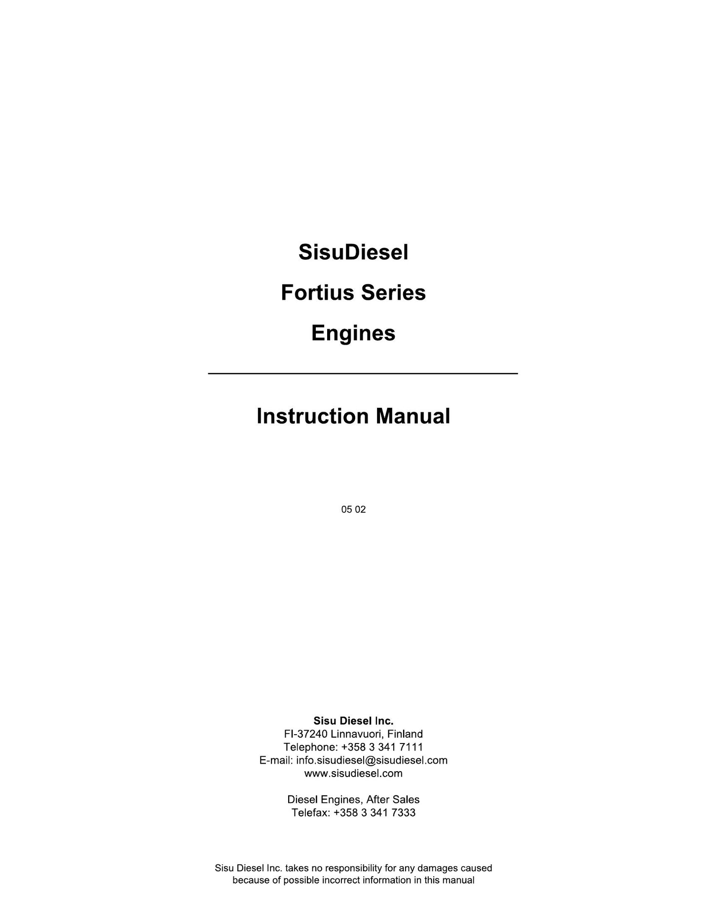 SISU DIESEL Fortius Series Engine Instruction Manual 8366 62470