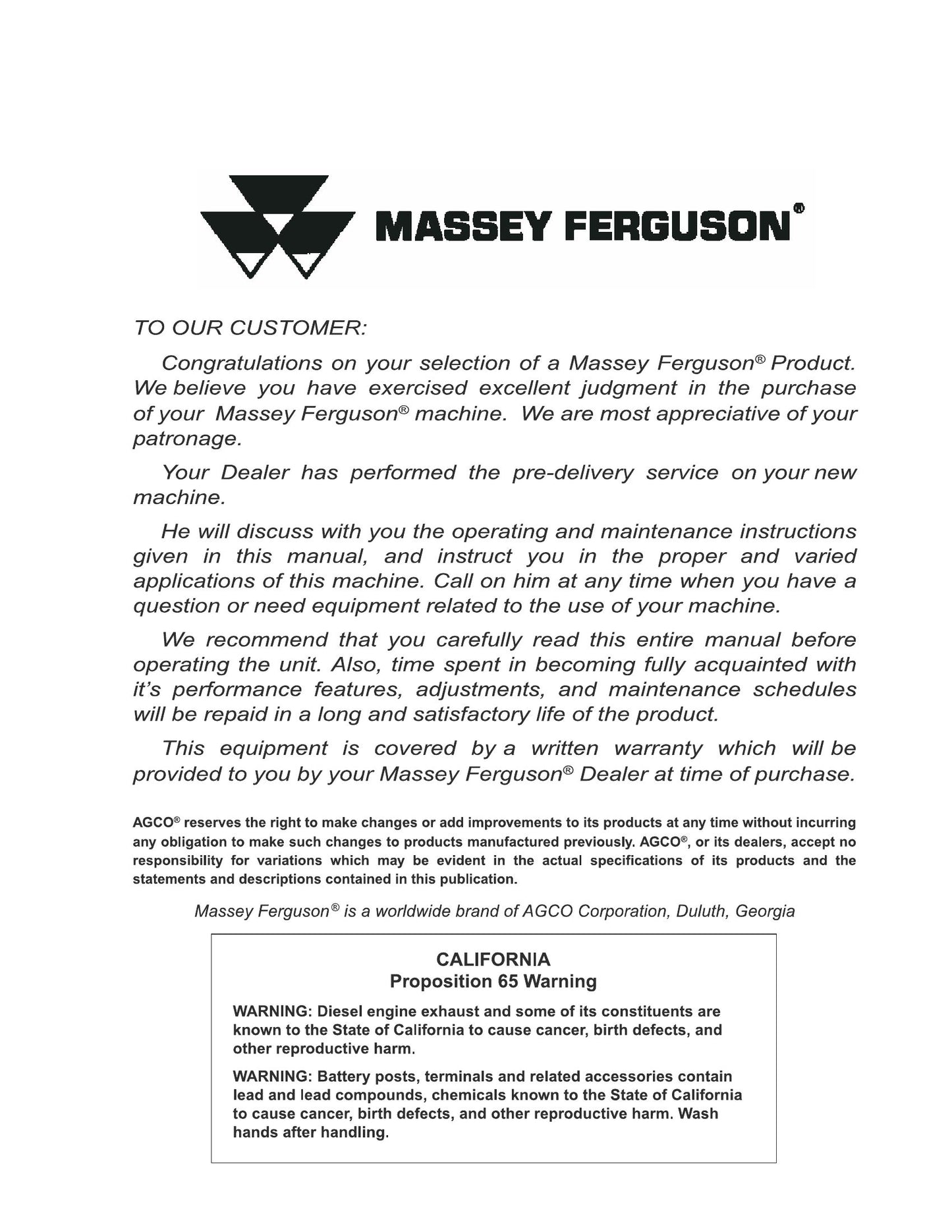 MASSEY FERGUSON 9540 9560 Combine Factory Workshop Operator Manual