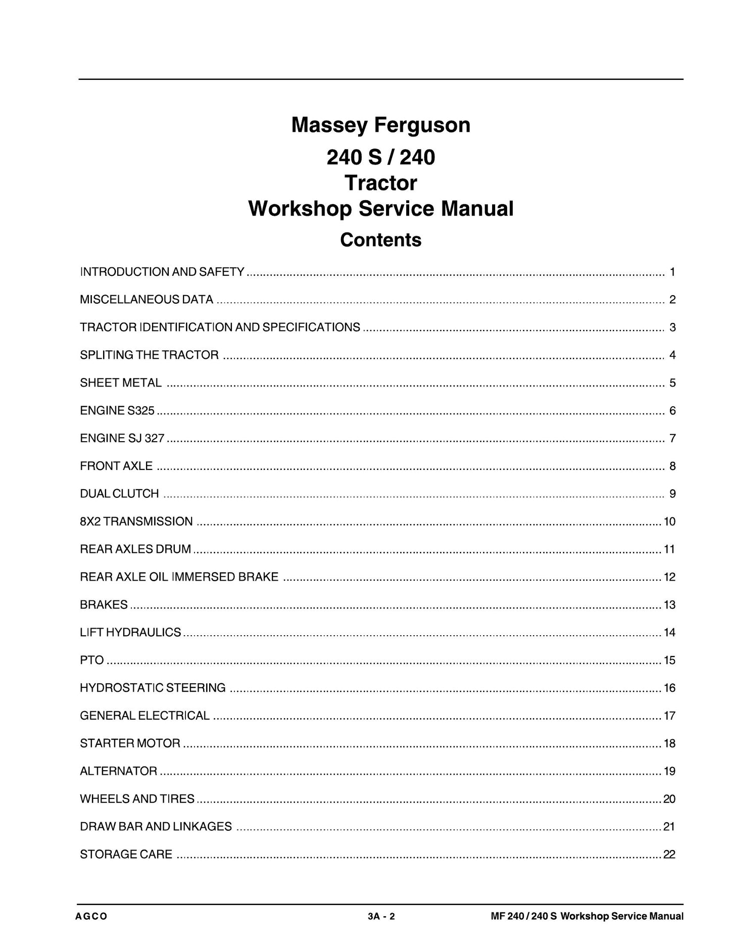 Massey Ferguson 240 240S Tractor Workshop Factory Workshop Service Manual
