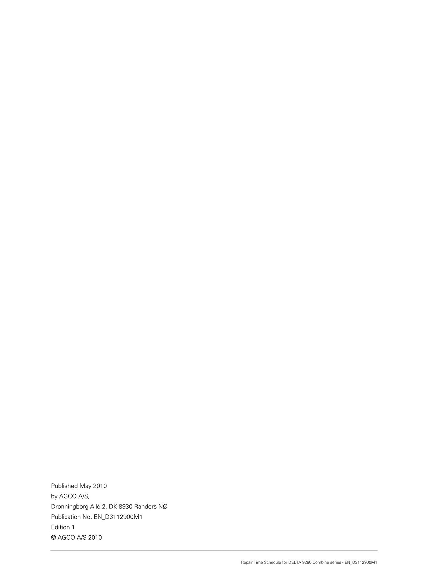 AGCO DELTA 9280 Combine Harvester Repair Time Schedule EN_D3112900M1