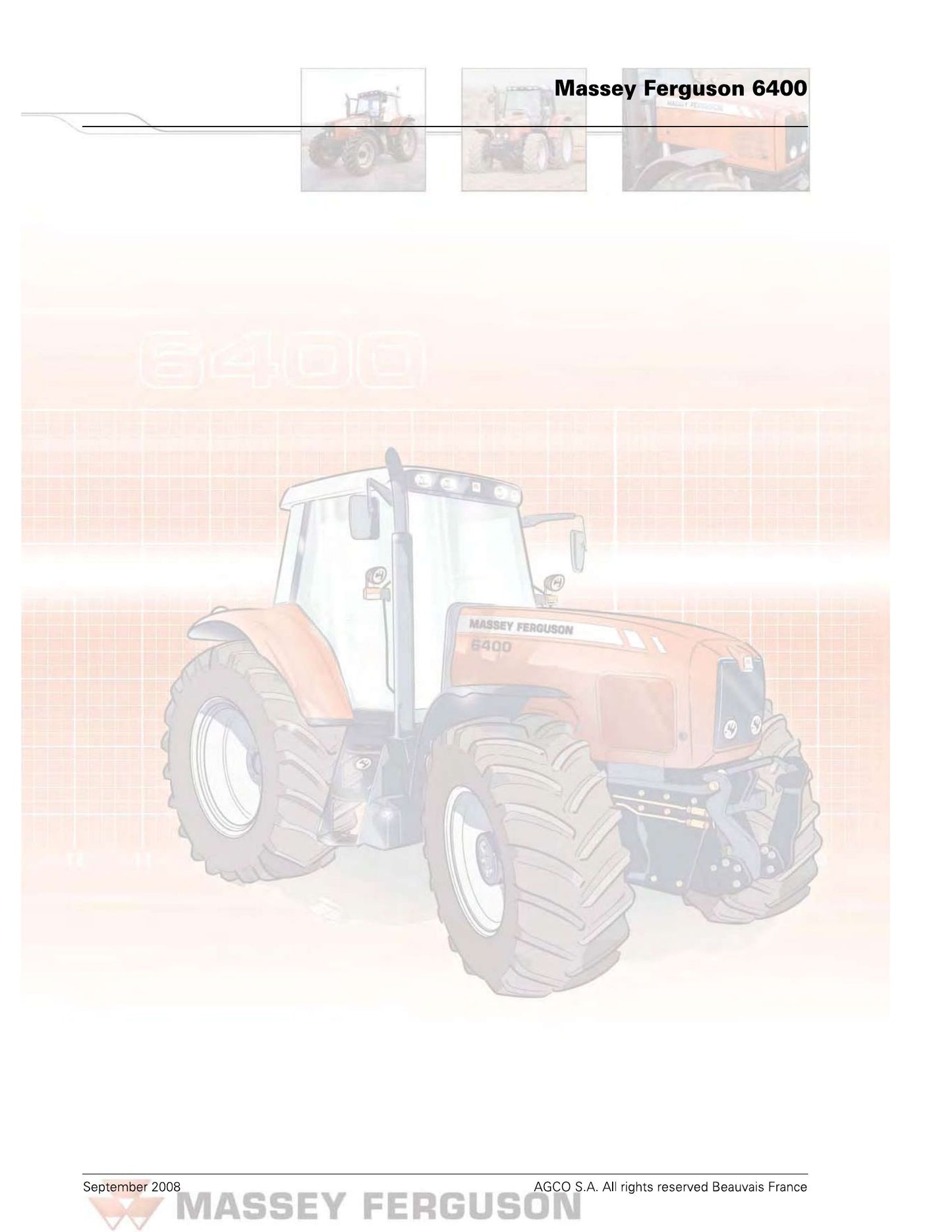 MASSEY FERGUSON 6400 Tractor Workshop Factory Workshop Service Manual 3378405M5