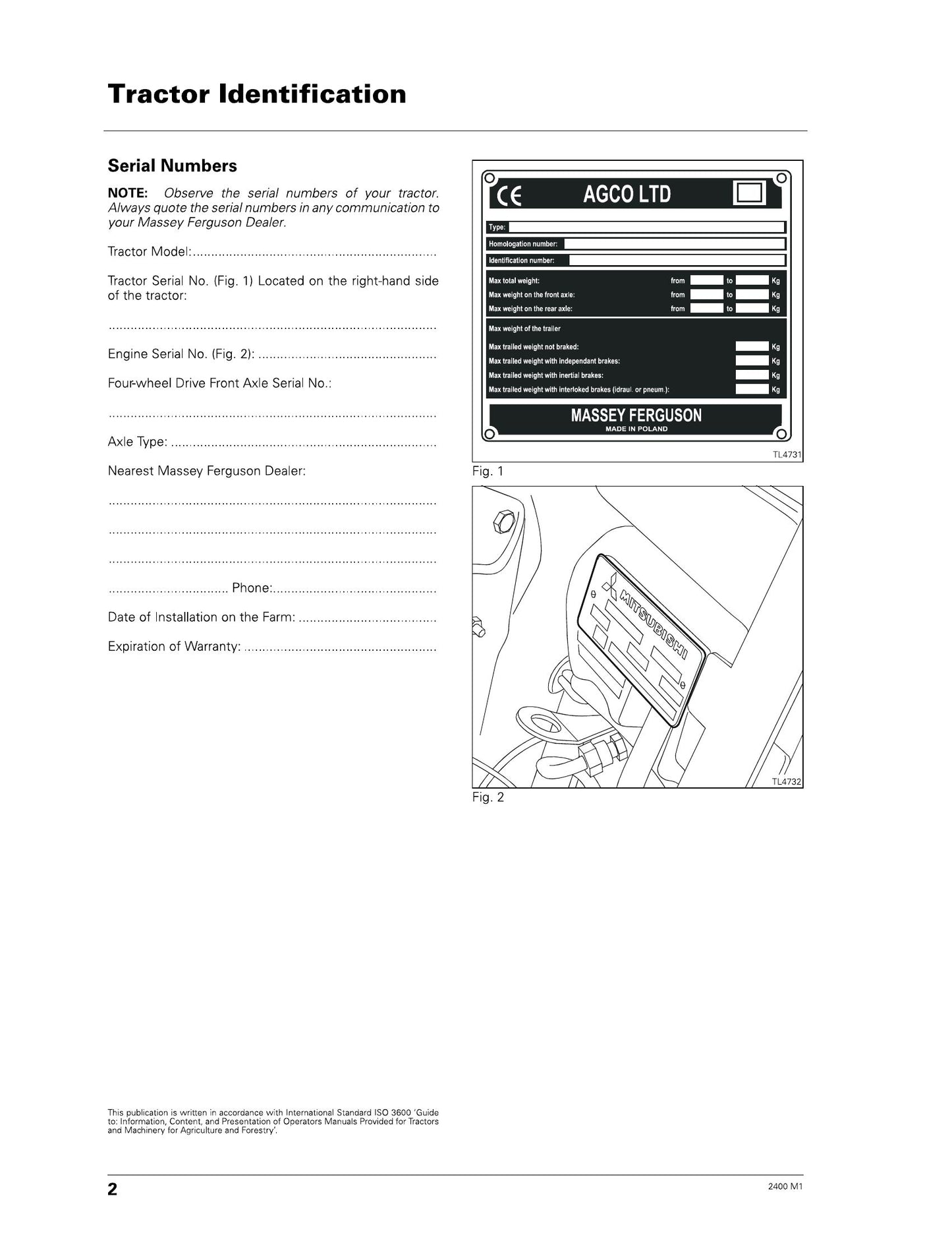 MASSEY FERGUSON 2405 2410 2415 Tractor Factory Workshop Operator Manual