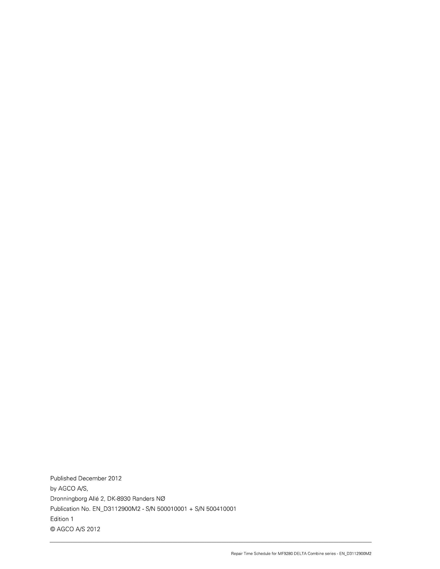 MASSEY FERGUSON MF9280 DELTA Combine Harvester Repair Time Schedule EN_D3112900M2