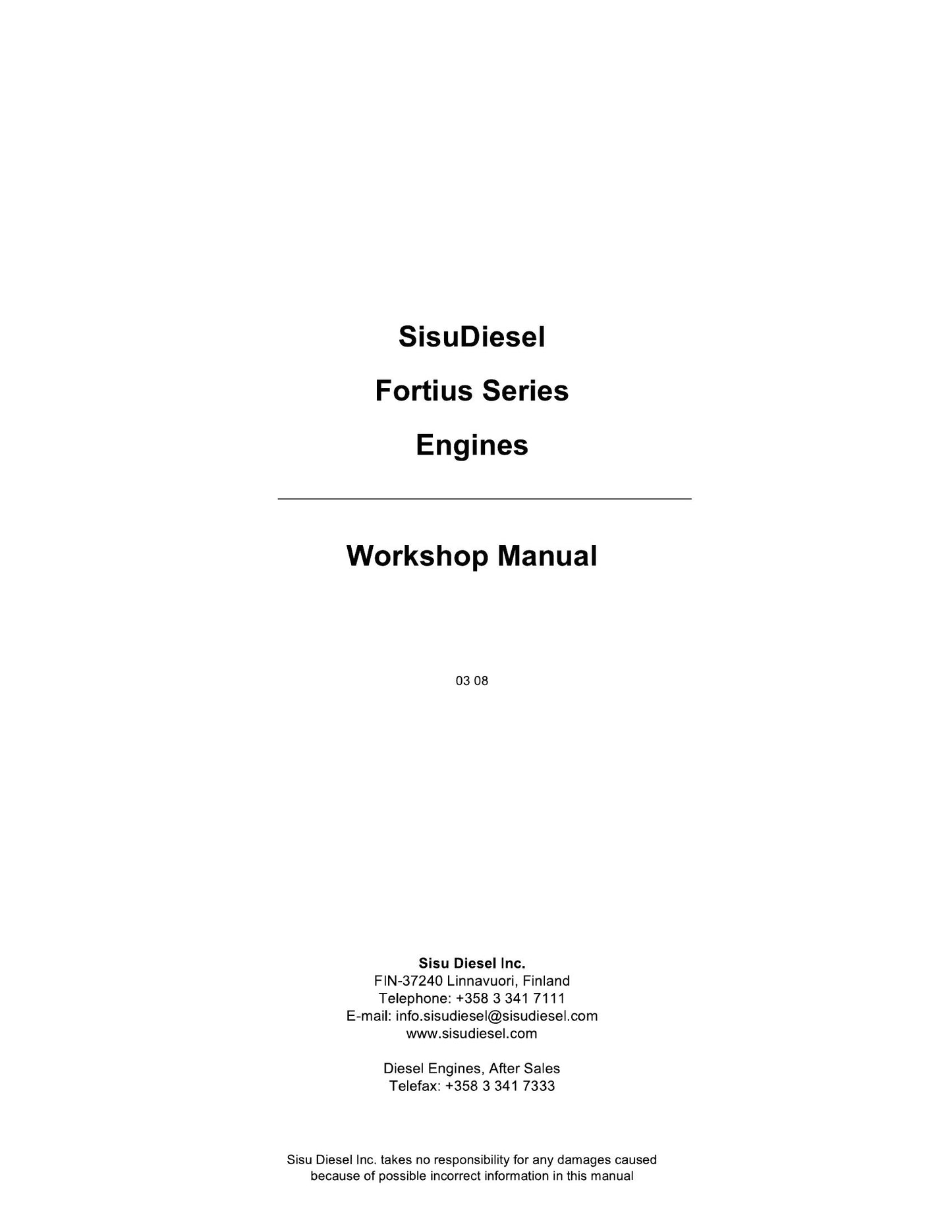 SISU Fortius Series Engine Workshop Manual 8366 62500