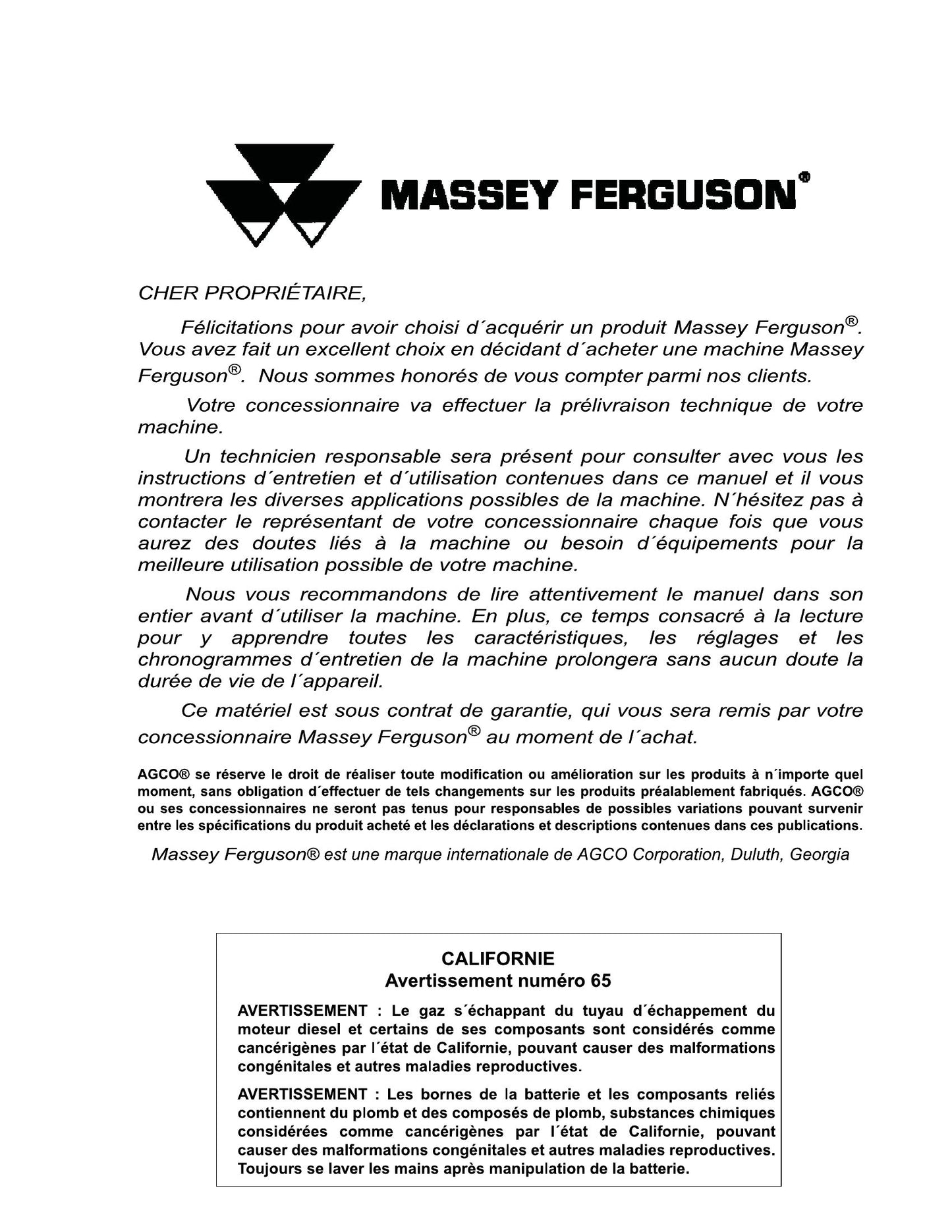 MASSEY FERGUSON MF9005 9695 9795 Combine Harvester Factory Workshop Operator Manual (FR)