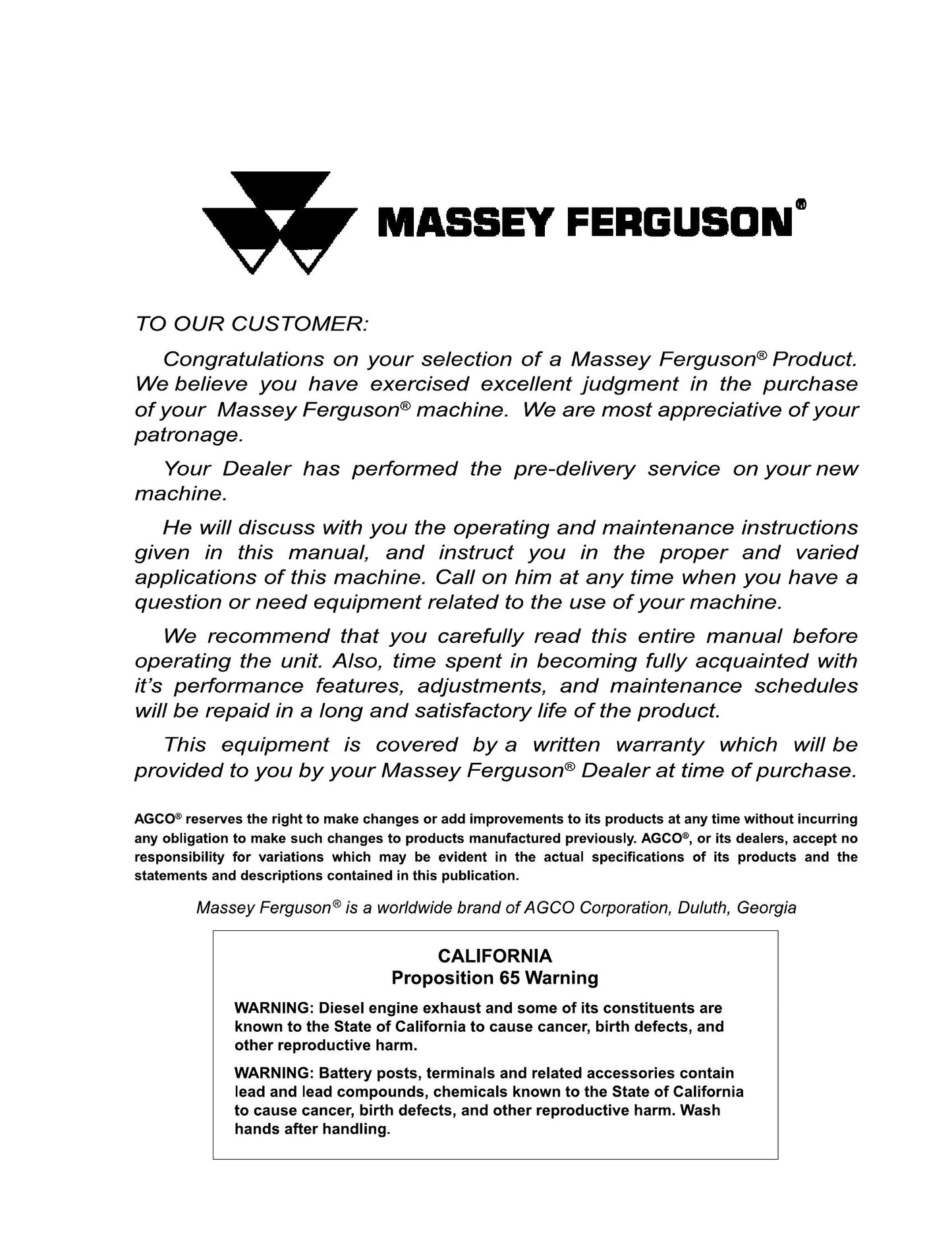 MASSEY FERGUSON 9540 9560 Combine Harvester Factory Workshop Operator Manual (EN)