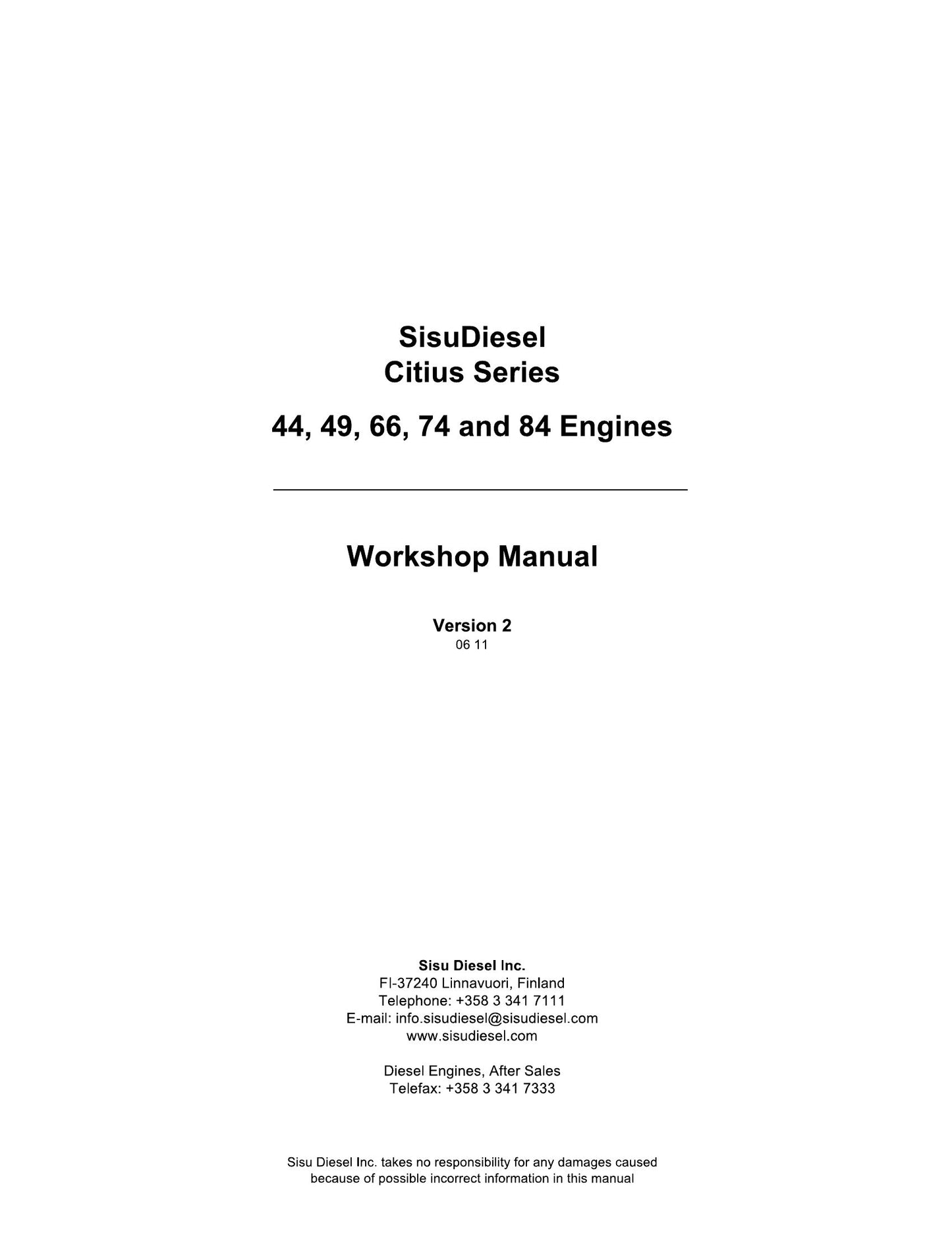 SISU Diesel Citius Series 44 49 66 74 84 Engine Workshop Manual 8370 62637
