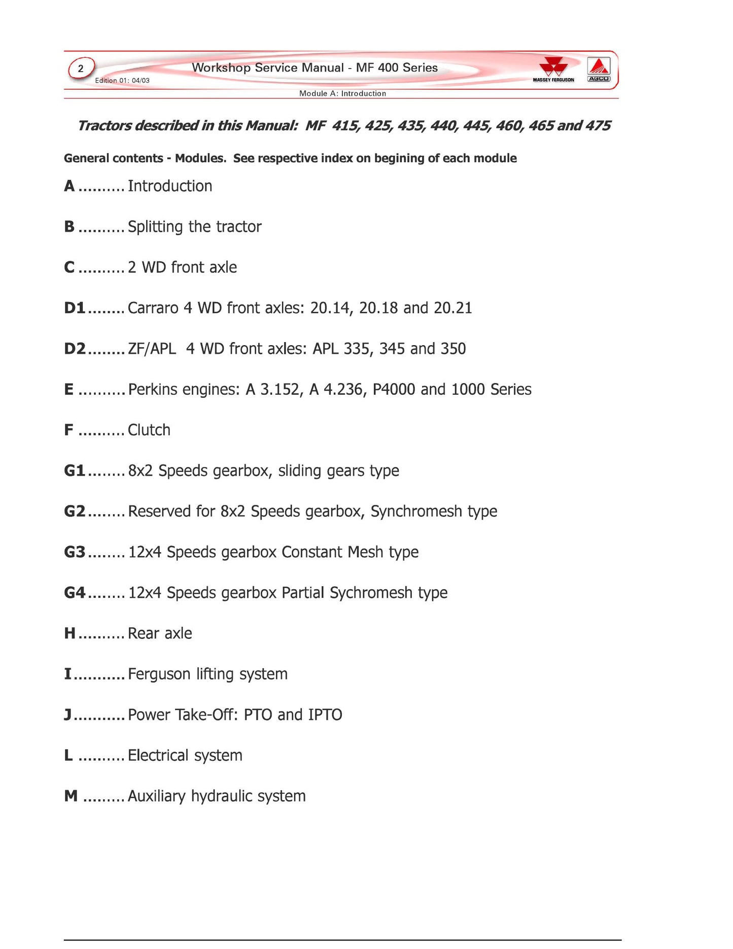 MASSEY FERGUSON 415 425 435 440 445 450 460 465 475 Tractor Workshop Factory Workshop Service Manual