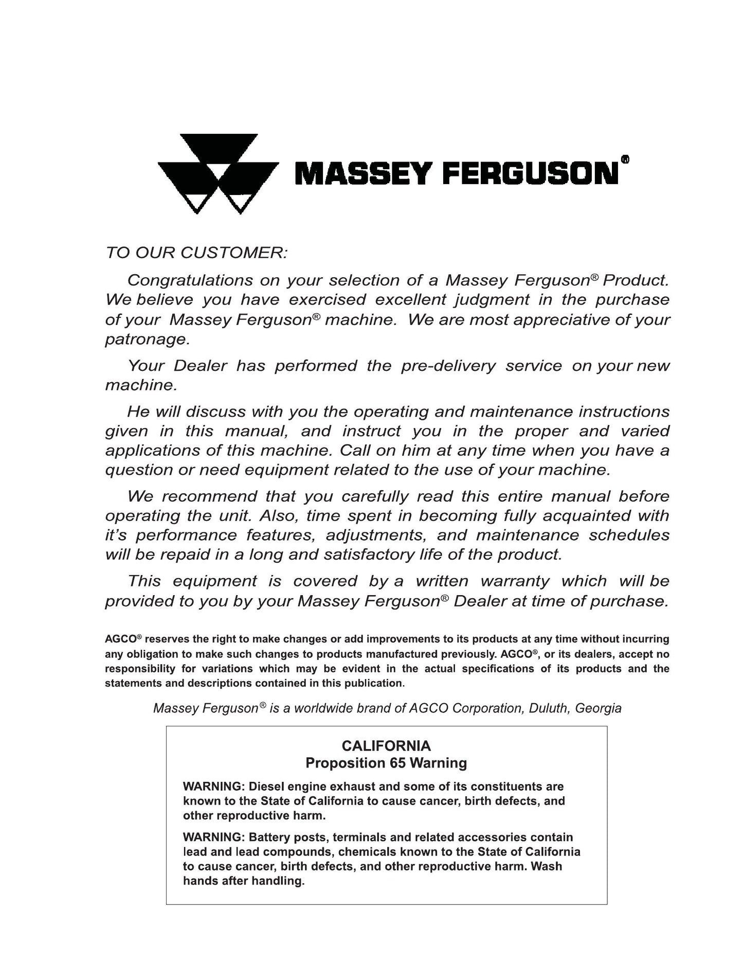 MASSEY FERGUSON 2635 Tractor Factory Workshop Operator Manual (EN)