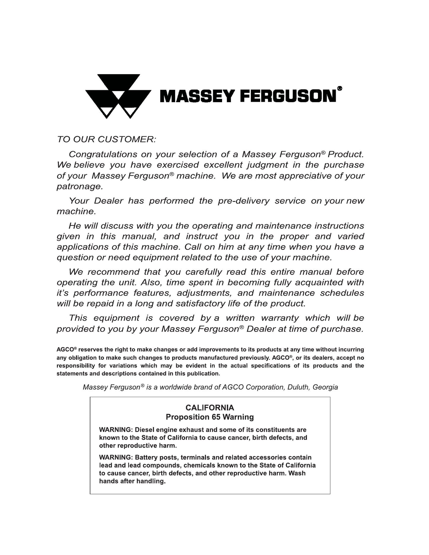 MASSEY FERGUSON MF 4000 4530 Disc Chisel Operator's Manual (EN)