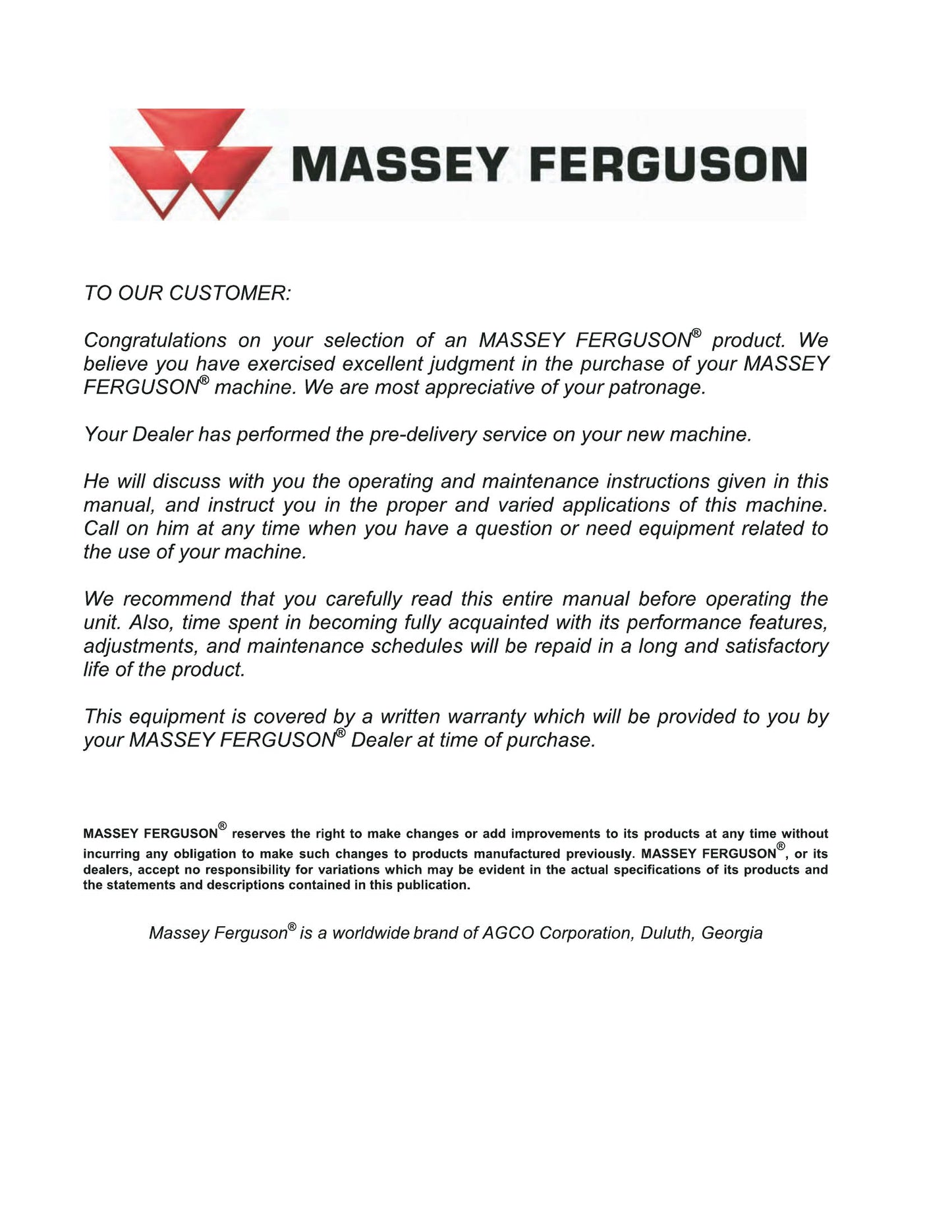 MASSEY FERGUSON DM 357 Disc Mower Factory Workshop Operator Manual